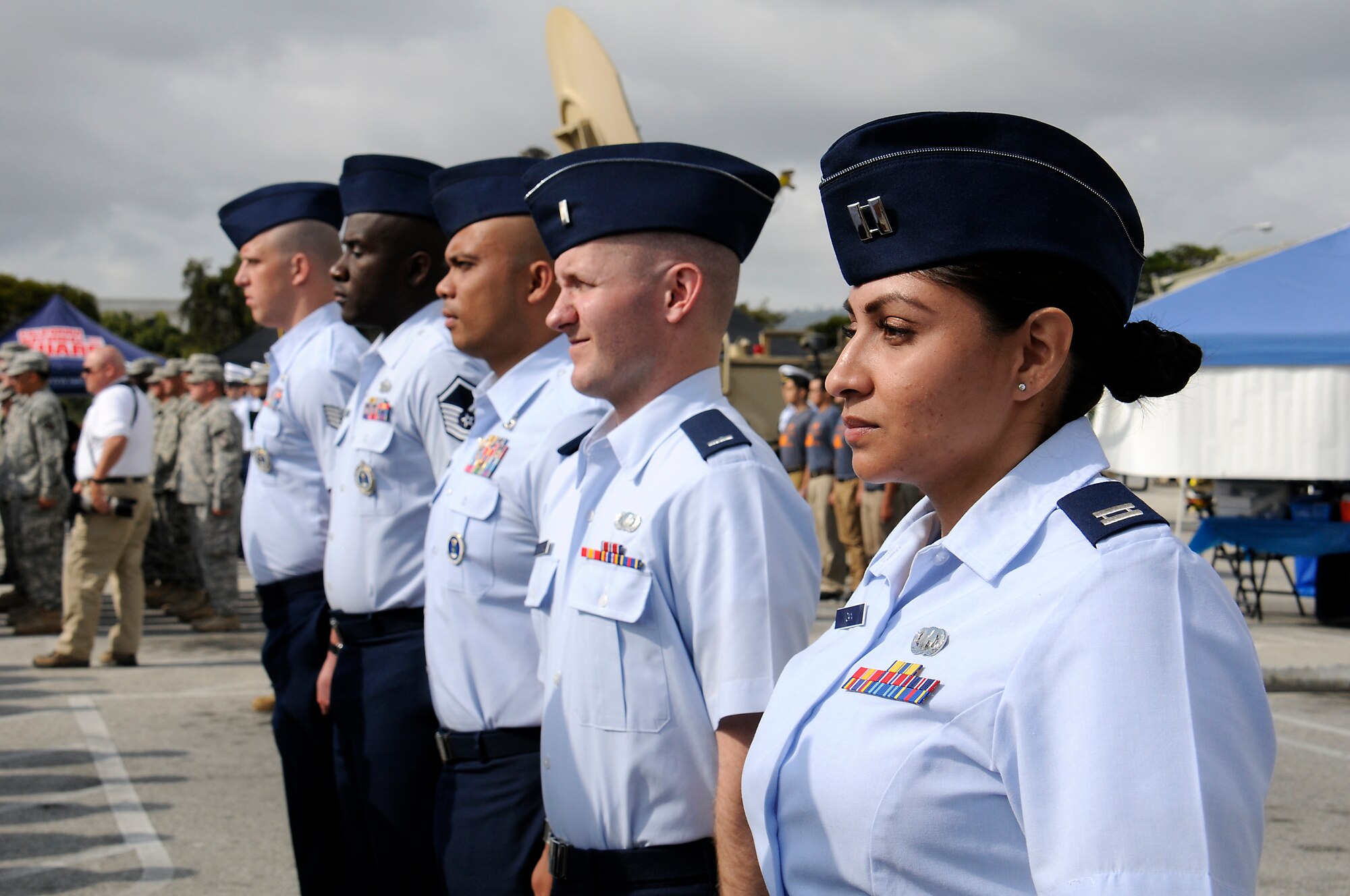 Airmen stand in formation during morning revelry during the Torrance Armed Forces Day Celebration, May 16. (Photo by Joe Juarez) 
