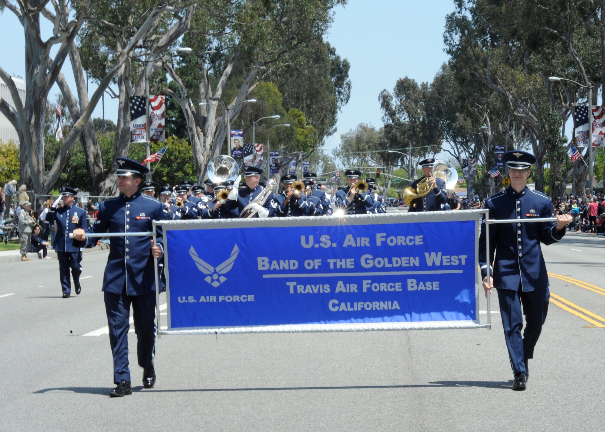 The Band of the Golden West from Travis AFB march in the Torrance Armed Forces Day parade, May 16. (Photo by Joe Juarez)  