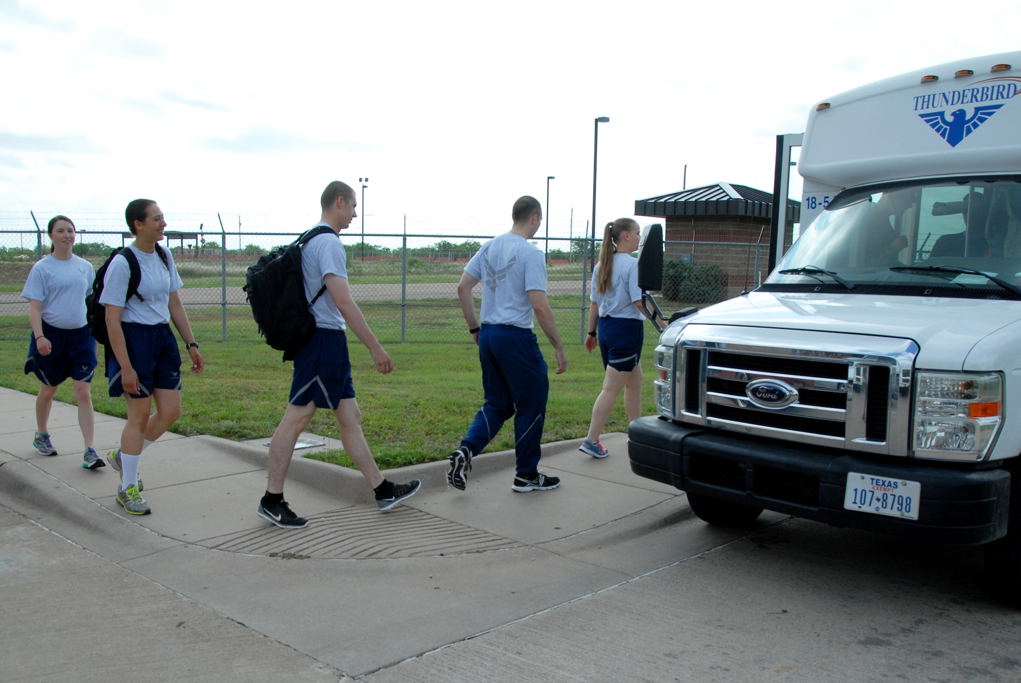 Students board a bus at Goodfellow Air Force Base, Texas, May 16, 2015 for Goodfellow Appreciation Day. The San Angelo Chamber of Commerce provided transportation to the Goodfellow Recreation Camp so anyone on base who wanted to attend could. (U.S. Air Force photo by Senior Airman Joshua Edwards/ Released)