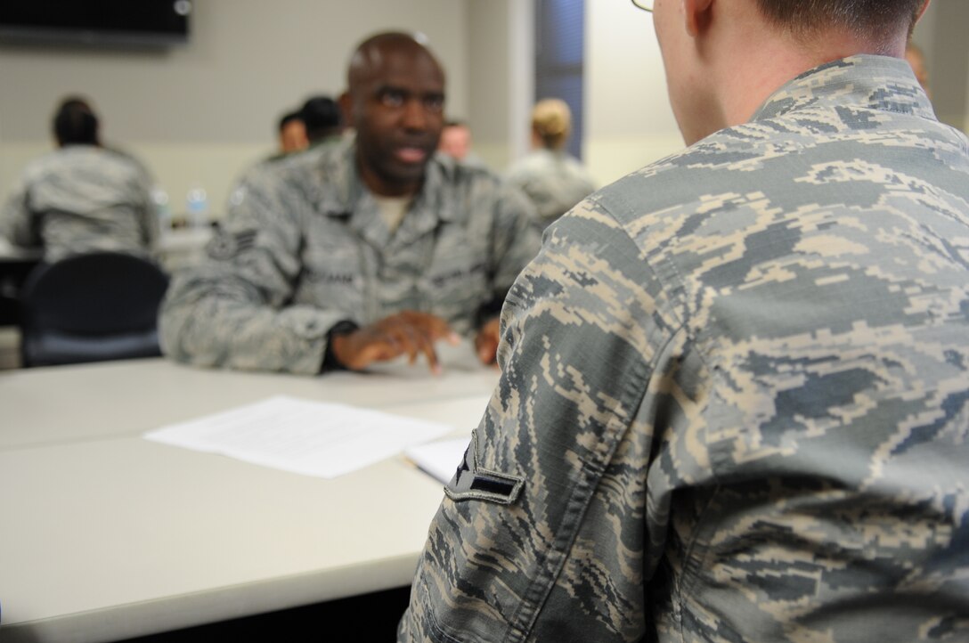 A Speed Mentorship program started February 2015, at Dyess Air Force Base, Texas. This event ensures Airmen receive mentoring in a different forum than that which they experience with their supervisors every day.  They are offered time with numerous NCOs from other career fields to broaden their knowledge on the Air Force as a whole. The program takes place the first Tuesday of every even month. (U.S. Air Force photo by Senior Airman Shannon Hall/Released)