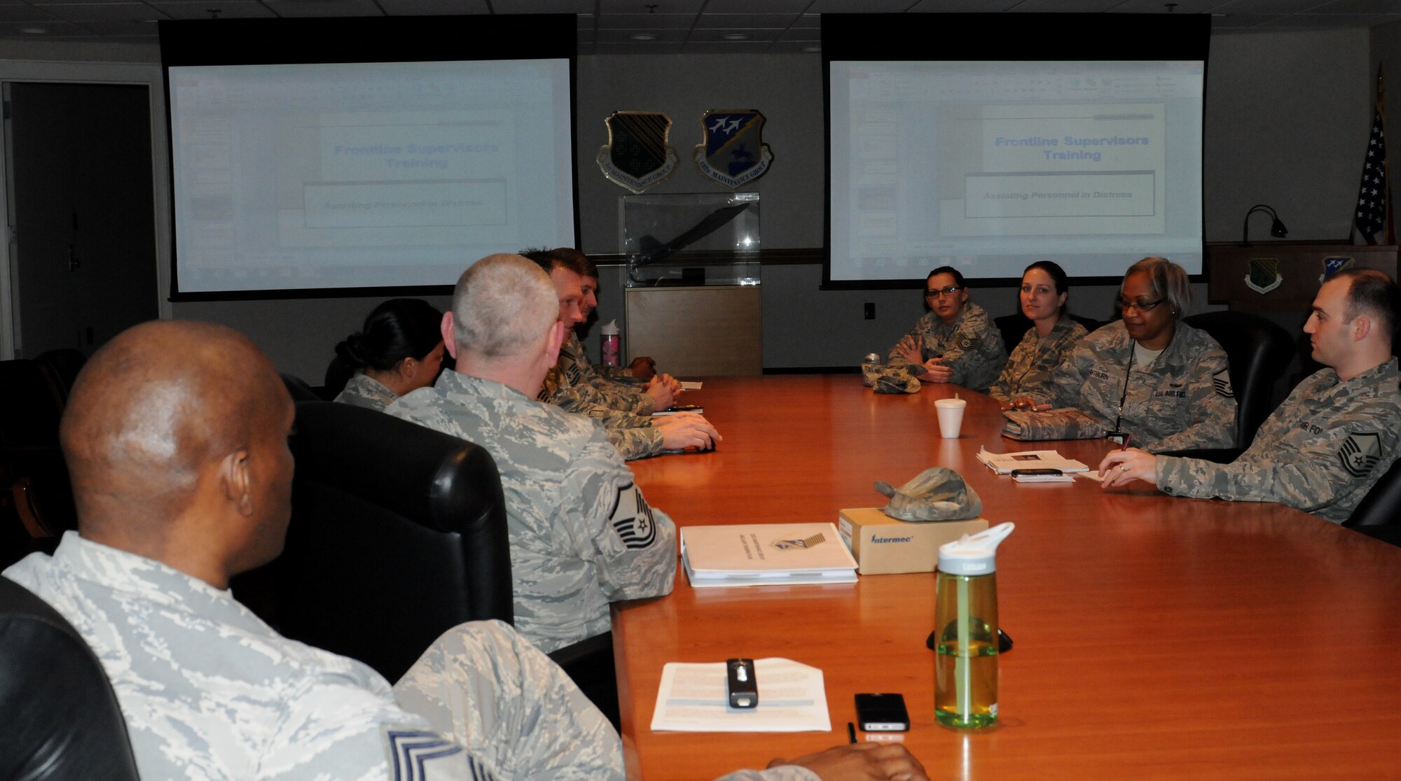 Airmen from the 192nd Fighter Wing Maintenance Group participated in a training and safety stand-down day March 14, 2015. The stand-down event included front-line supervisor training, Airman Comprehensive Assessment training, specialty-specific training and human resources and performance coaching. The Maintenance Group leadership designed and planned the event to be held over a drill weekend based upon requests from recent surveys in which Airmen indicated a desire for dedicated time to be set aside for professional and safety training during drill weekends. (U.S. Air National Guard photo by Tech. Sgt. Meghan Skrepenski/Released) 