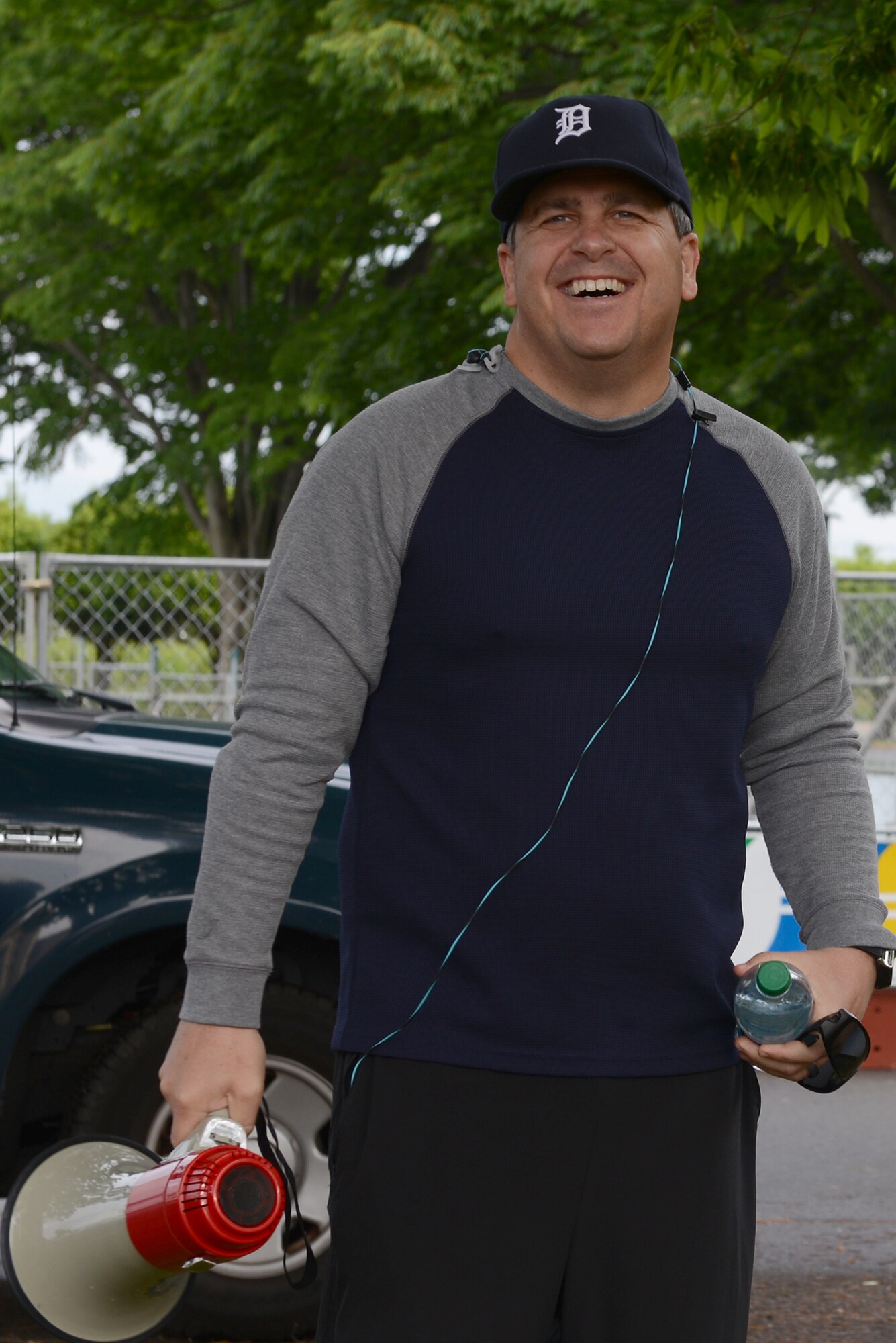 Maj. Jeffery Day, 374th Security Forces Squadron commander, gives opening remarks to Yokota members participating in the Police Week 5K run at Yokota Air Base, Japan, May 12, 2015. The run was the first event held to honor the sacrifices made by local, state and federal law enforcement officers. (U.S. Air Force photo by Airman 1st Class David C. Danford/Released)