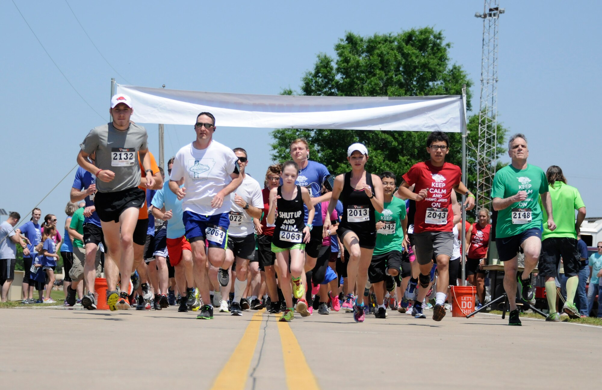 On May 2, 2015, the 188th Wing welcomed its Airmen and their families for the 3rd annual Hawg Jawg 5K at Ebbing Air National Guard Base, Fort Smith, Ark. Col. Bobbi Doorenbos, 188th Wing commander, presented medals to all the top athletes in their respective age categories.  (U.S. Air National Guard photo by Staff Sgt. Hannah Dickerson/released)