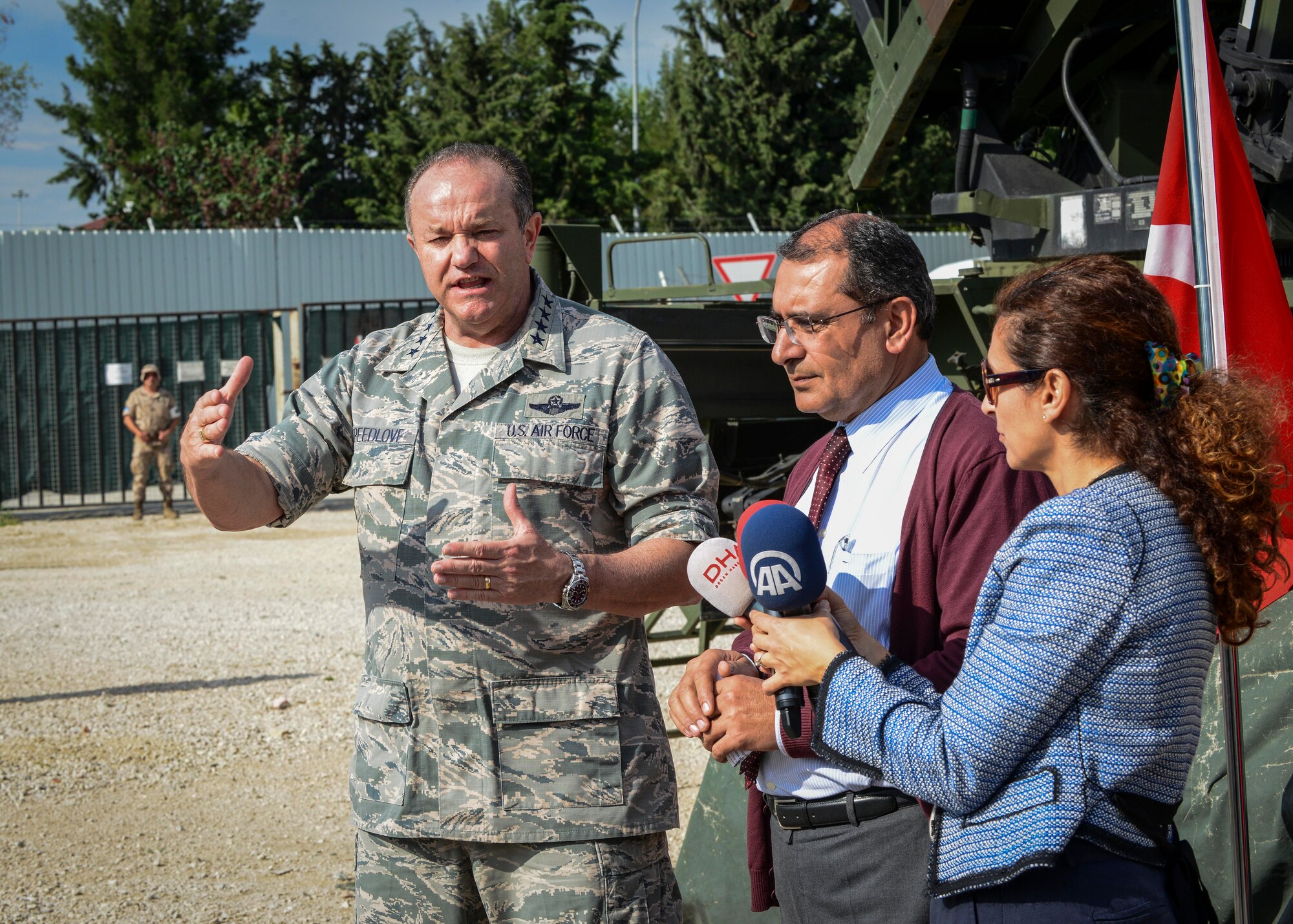 Gen. Philip Breedlove, NATO’s supreme allied commander for Europe and the commander of U.S. European Command, speaks with local Turkish media during a visit with the Spanish Patriot Unit May 14, 2015, Adana, Turkey. In response to Turkey’s request, NATO Foreign Ministers decided in December 2012 that NATO would augment Turkey’s air defense capabilities in order to defend the population and territory of Turkey. (U.S. Air Force photo by Airman 1st Class Cory W. Bush/Released)