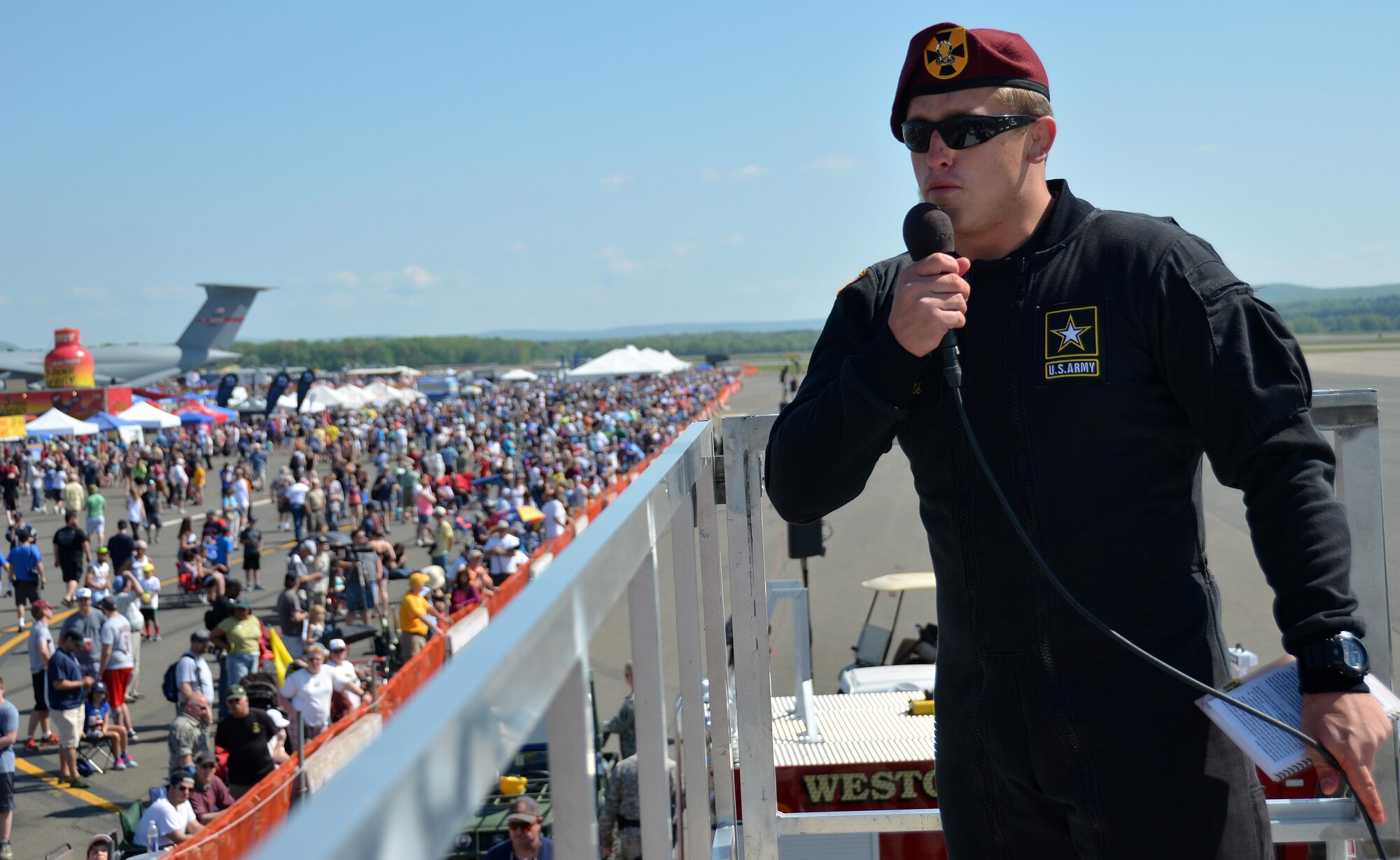 Nearly 400,000 spectators came to Westover Air Reserve Base to watch the 2015 Great New England Air Show, boasting more than two dozen current and vintage military aircraft. Aerial demonstration teams included the U.S. Navy Blue Angels, Canadian Snowbirds, U.S. Army’s Golden Knights parachuting team, F-22 demo team, Geico Skytypers, and Canadian CF-18 team. (U.S. Air Force photo/SSgt. Kelly Goonan)