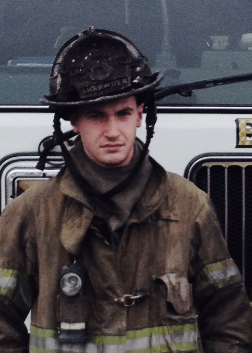 Matthew Shrawder, a firefighter for the Dunkirk Volunteer Fire Department, poses for a photo after he helped save a woman from a house fire in Owings, Maryland, March 9, 2015. The 18-year-old native of Dunkirk, Maryland is scheduled to attend Marine Corps Recruit Training sometime this summer. (Courtesy photo provided by Matthew Shrawder/Released)