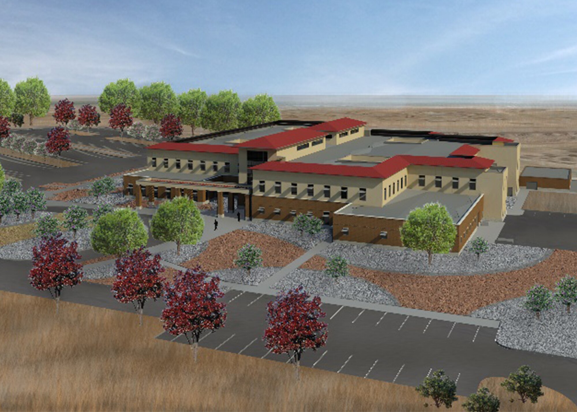 Construction of the new 112,000 sq. foot, two-story replacement medical/dental clinic at Cannon AFB will begin in July of this year. When complete, the clinic will provide a healing environment to facilitate communication between caregivers, patients, and family. (Courtesy graphic/Jessica Motz and Hoefer Wysocki)