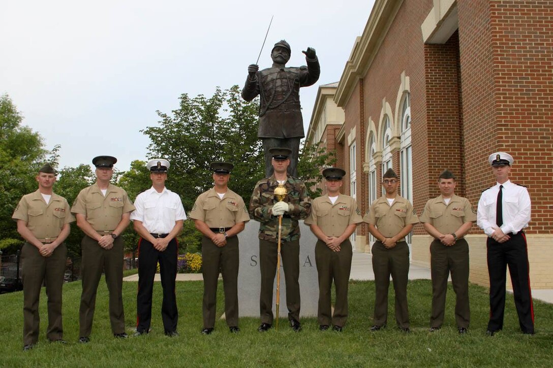 On May 14-15, 2015, Drum Majors from fleet Marine Corps bands, Washington, D.C. service bands, and the Marine Band of the Royal Netherlands Navy came together for a Drum Major clinic to hone their skills and share ideas. (U.S. Marine Corps photo by Staff Sgt. Rachel Ghadiali/released)