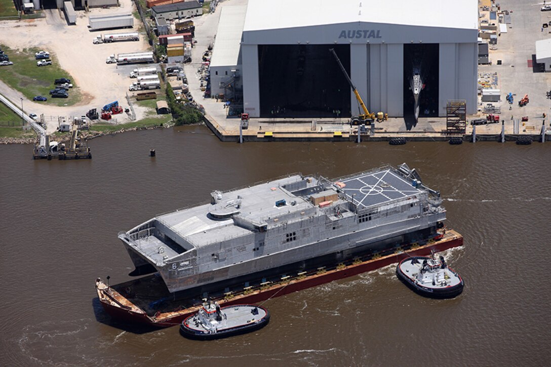 MOBILE, Alabama - (May 19, 2015) - The Navy's newest Joint High Speed Vessel (JHSV 6), the future USNS Brunswick, was launched from the Austal USA shipyard. 