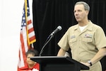 NSWC Crane Commanding Officer CAPT Jeffrey Elder provides remarks at the Crane Division's 18th annual Buy Indiana Expo Tuesday at French Lick Resort and Casino.