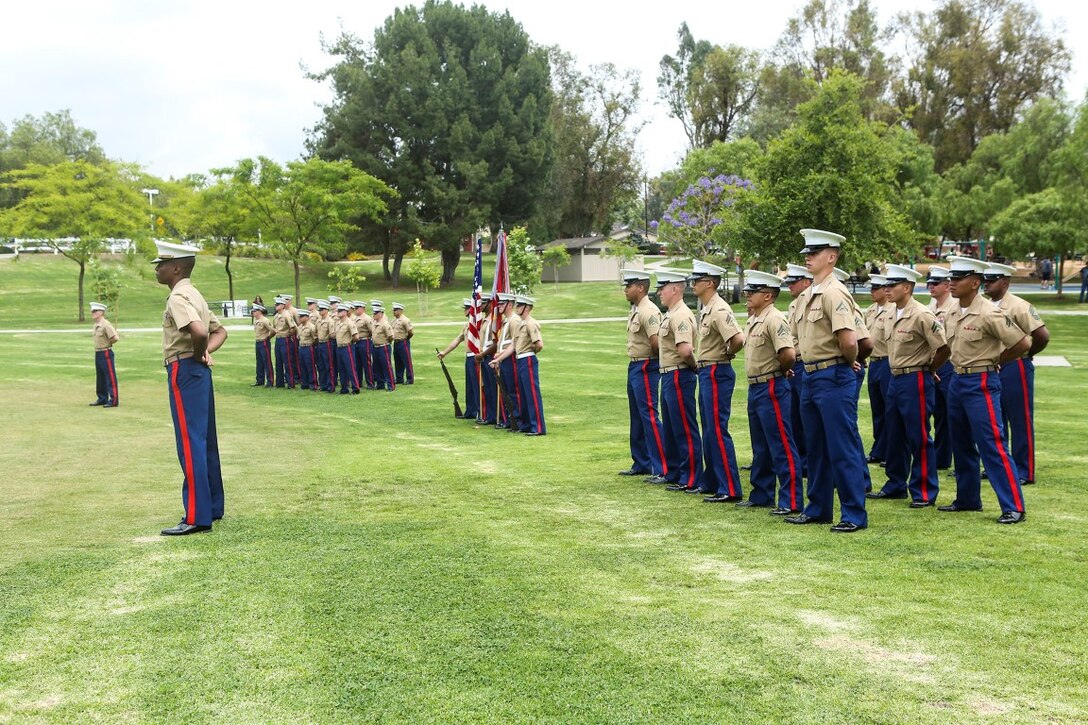 Marines with the 11th Marine Expeditionary Unit, I Marine Expeditionary Force, attend the first annual 11th MEU adoption ceremony in the city of Yorba Linda, Calif. May 16, 2015. The adoption represents the constant support the city provides to the troops and their families when the unit is deployed and at home, and maintains a constant link between Yorba Linda and the military community. The 11the MEU is a flexible, adaptable, and persistent force capable of rapidly responding to crises and contingencies. (U.S. Marine Corps photos by Cpl. Rick Hurtado/Released)