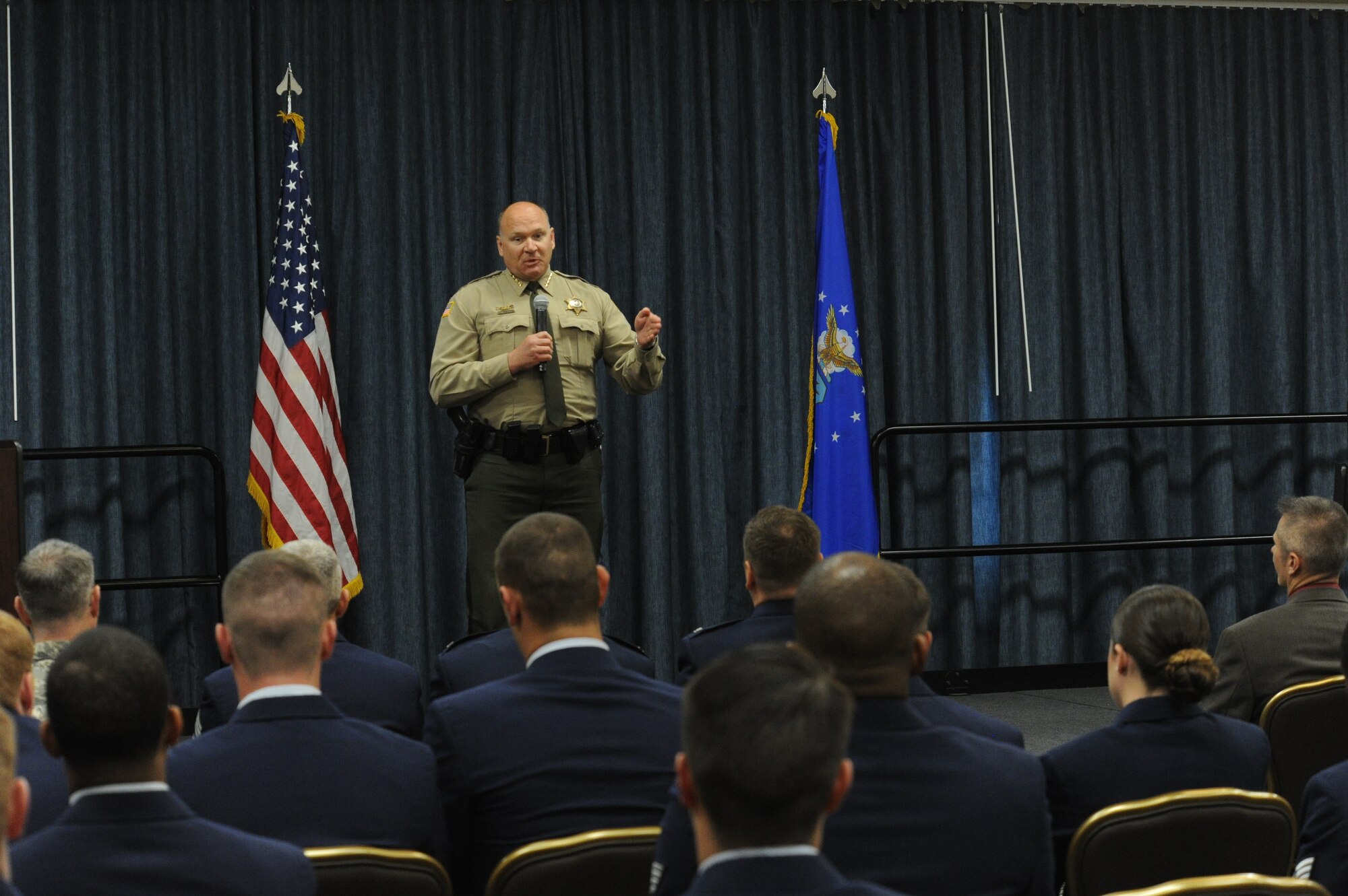 During Police Week a memorial service for the Fallen was held May 15, 2015, at Fairchild Air Force Base, Wash. Ozzie Knezovich, Spokane County sheriff, was the guest speaker for the event. Established by a joint resolution of Congress in 1962, National Police Week pays special recognition to those law enforcement officers who have lost their lives in the line of duty for the safety and protection of others. (U.S. Air Force photo/Airman 1st Class Nicolo J. Daniello)