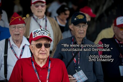 Veterans from the 1944 Anzio Beachhead Invasion stand inside the belly of a C-17 Globemaster III, May 15, 2015 at Joint Base Charleston, S.C. during a tour of the installation. The veterans were in Charleston to celebrate what could be their last reunion event together and to share their stories with the servicemembers stationed here. The invasion of Anzio, near the outskirts of Rome, began Jan. 22, 1944, lasted four months and took the lives of nearly 2,800 Americans . (U.S. Air Force graphic/Senior Airman Jared Trimarchi) 