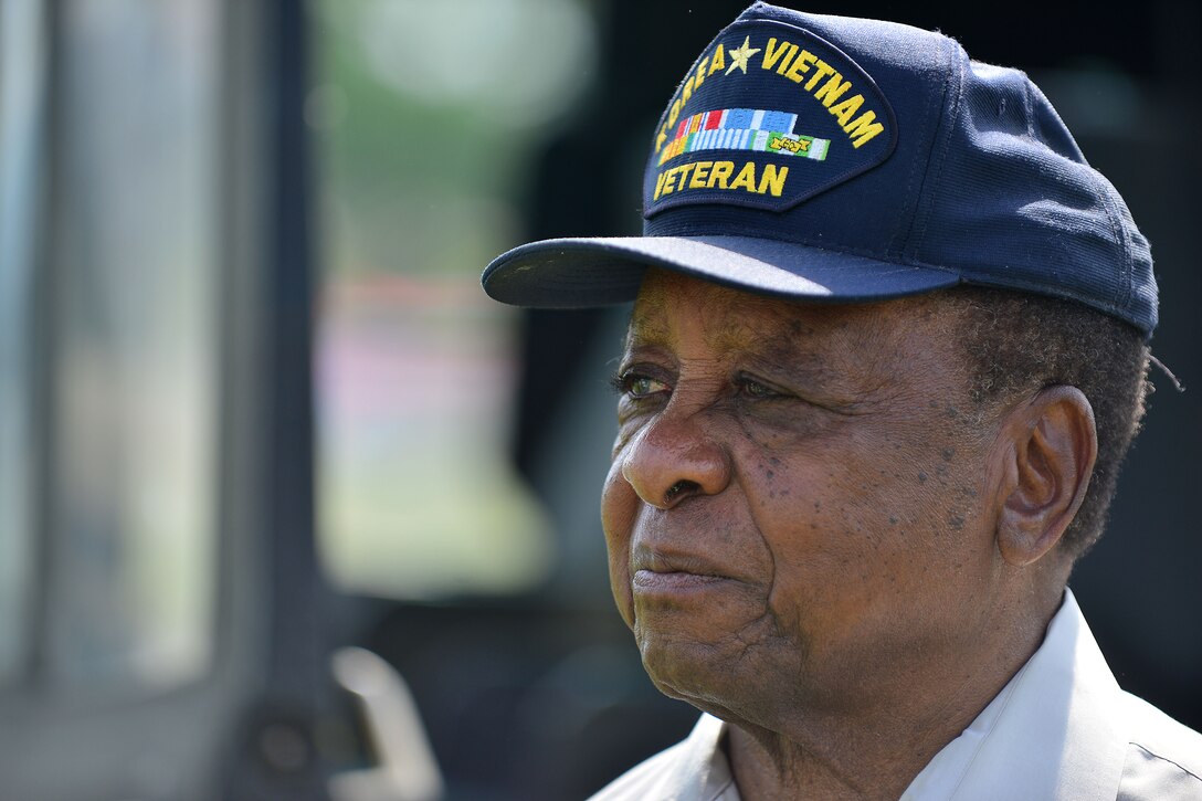 Vietnam Veteran U.S. Army Chief Warrant Officer 3 (retired) John Gragg attends the Joint Base Langley-Eustis Vietnam Commemoration at Fort Eustis, Va., May 16, 2015. Gragg served two tours in Vietnam and attended the ceremony in hopes of finding fellow U.S. Service members who were stationed with him. (U.S. Air Force photo by Staff Sgt. Natasha Stannard/Released)