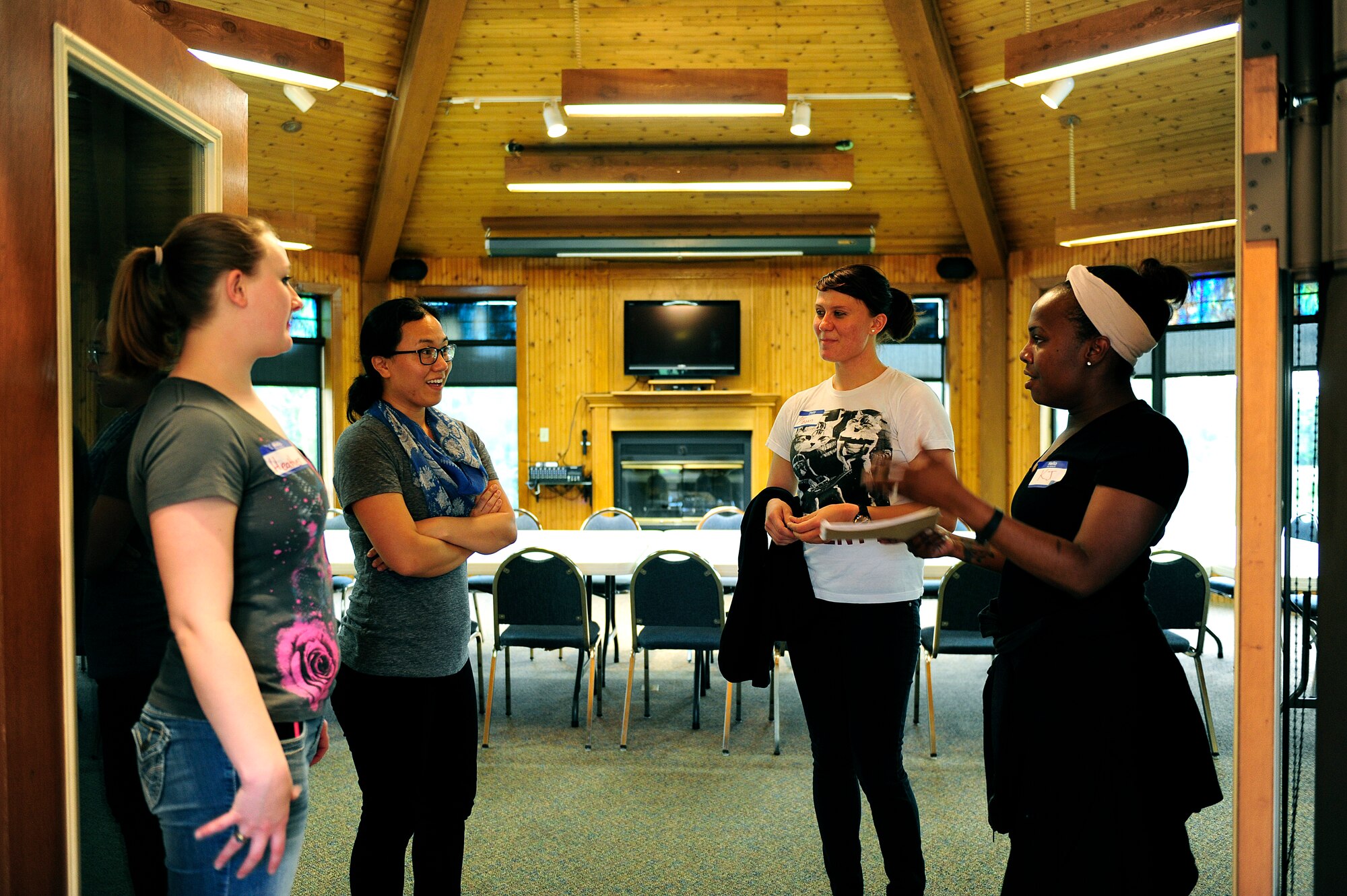 1st Lt. Danielle Duso,, 375th Air Mobility Wing Deputy Sexual Assault Response Coordinator, participates in a trust exercise during this year’s Womens retreat hosted by the Scott Chapel May 15-16, 2016. (U.S. Air Force photo/Staff Sgt. Stephenie Wade)