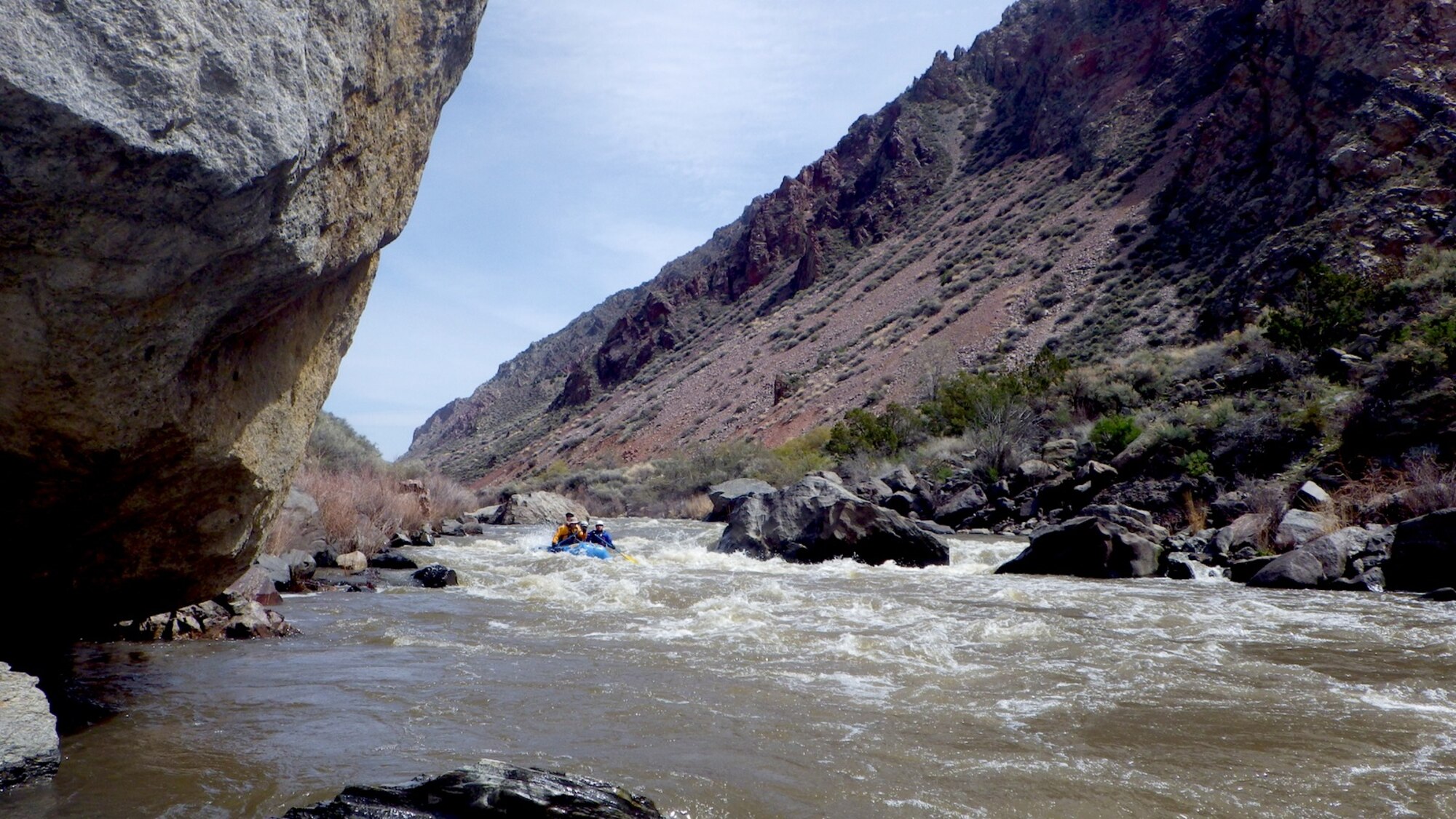 Family of deployed service members raft the white water rapids of the Rio Grande as part of the Recharge for Resiliency program.  The program is sponsored by the 377th Force Support Squadron and offers families affected by deployments or loss opportunities to recharge, rebuild and reintegrate. (Photo by Evan Curtis)