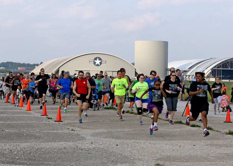 DAYTON, Ohio (05/2015) -- Participants start the 5K fun run through a scale-version of the solar system during Space Fest on May 15 at the National Museum of the U.S. Air Force. (U.S. Air Force photo by Don Popp)
