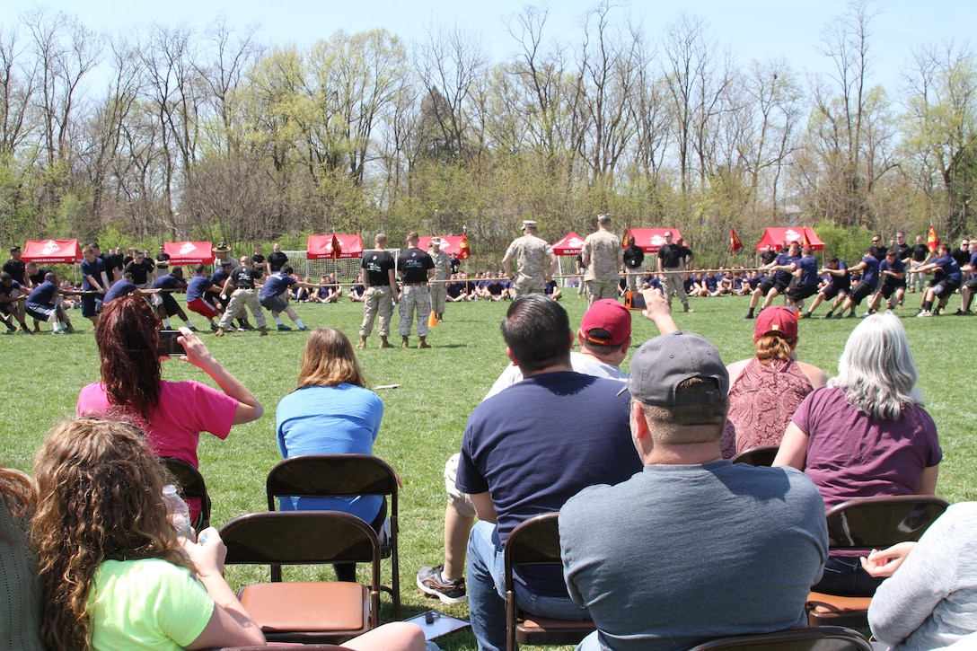 The crowd of family and friends observes future Marines competing in tug-of-war during Recruiting Station Frederick’s 2015 Annual Pool Function April 18, 2015 at Frederick Community College in Frederick, Maryland. The participants came from areas of Maryland, Virginia, and West Virginia, to compete in other physical activities including pull-ups, crunches and ammunition-can lifts. (U.S. Marine Corps photo by Sgt. Anthony J. Kirby/Released)