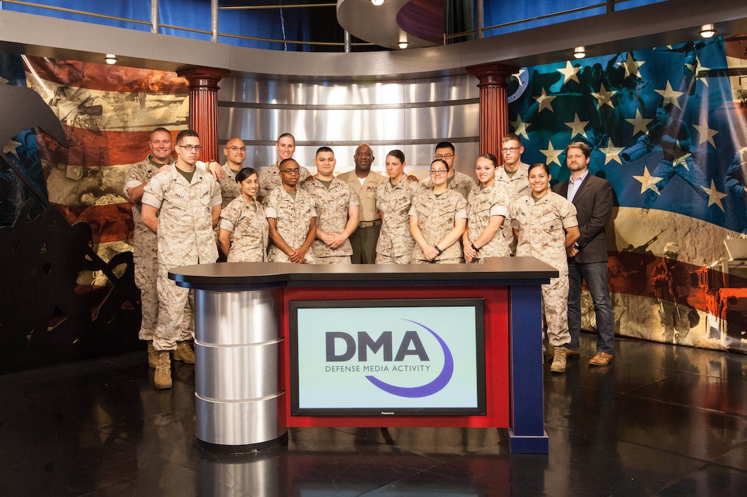 Sgt. Maj. Ronald L. Green, the 18th Sergeant Major of the Marine Corps, tours Defense Media Activity at Ft. George G. Meade, MD., May 19, 2015. (U.S. Marine Corps photo by Sgt. Melissa Marnell)