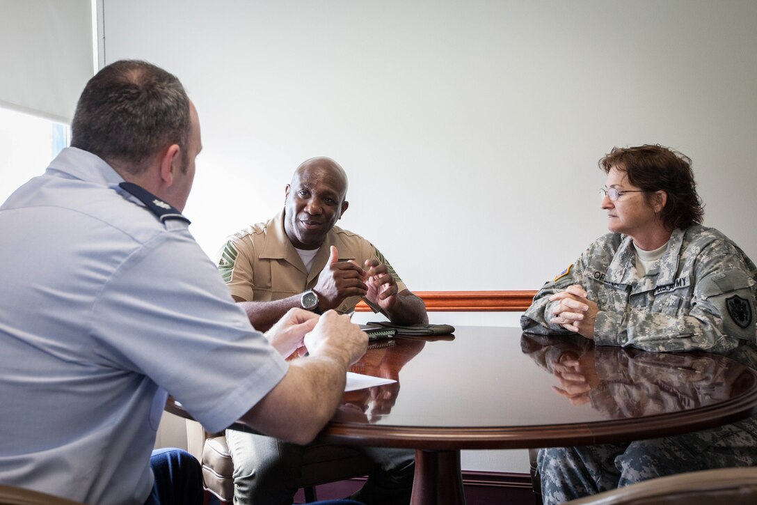 Sgt. Maj. Ronald L. Green, the 18th Sergeant Major of the Marine Corps, tours the Defense Information School at Ft. George G. Meade, MD., May 19, 2015. (U.S. Marine Corps photo by Sgt. Melissa Marnell)