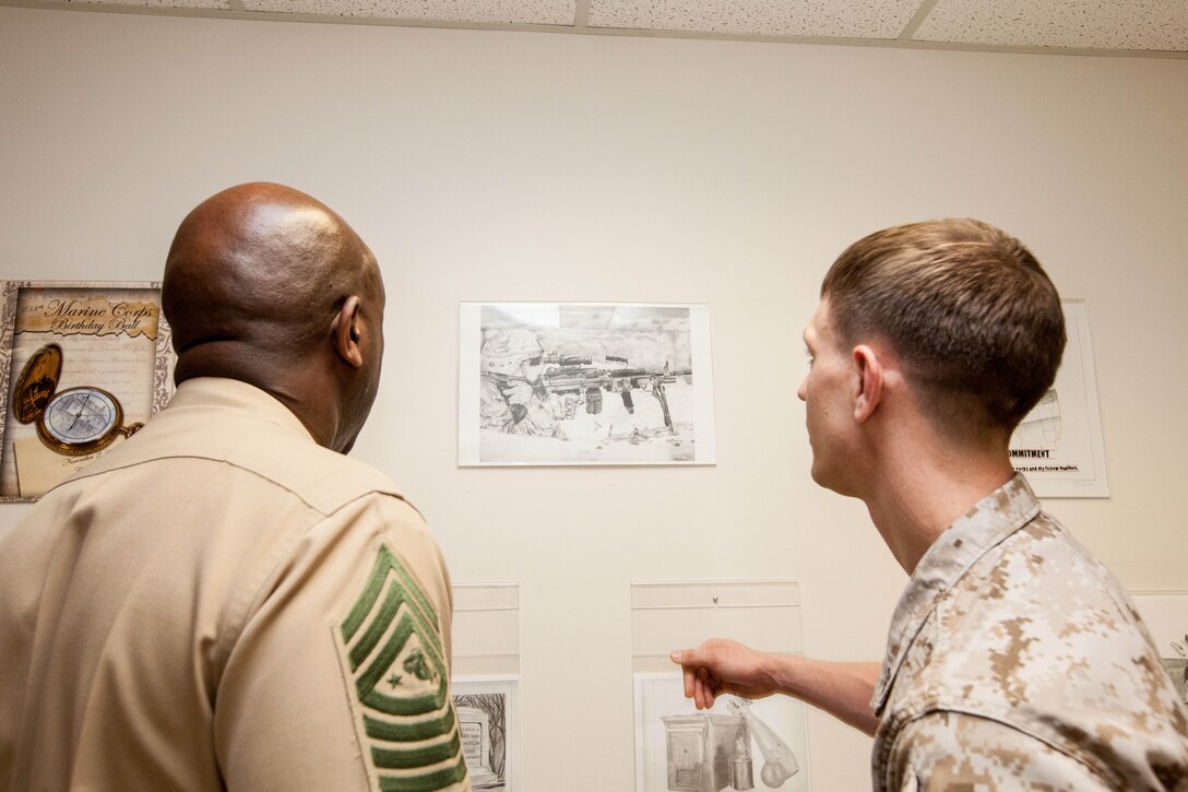 Sgt. Maj. Ronald L. Green, the 18th Sergeant Major of the Marine Corps, tours the Defense Information School at Ft. George G. Meade, MD., May 19, 2015. (U.S. Marine Corps photo by Sgt. Melissa Marnell)