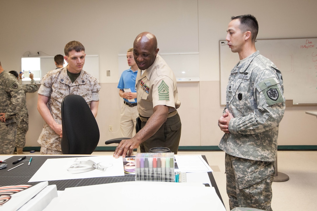 Sgt. Maj. Ronald L. Green, the 18th Sergeant Major of the Marine Corps, tours the Defense Information School at Ft. George G. Meade, MD., May 19, 2015. (U.S. Marine Corps photo by Sgt. Melissa Marnell)
