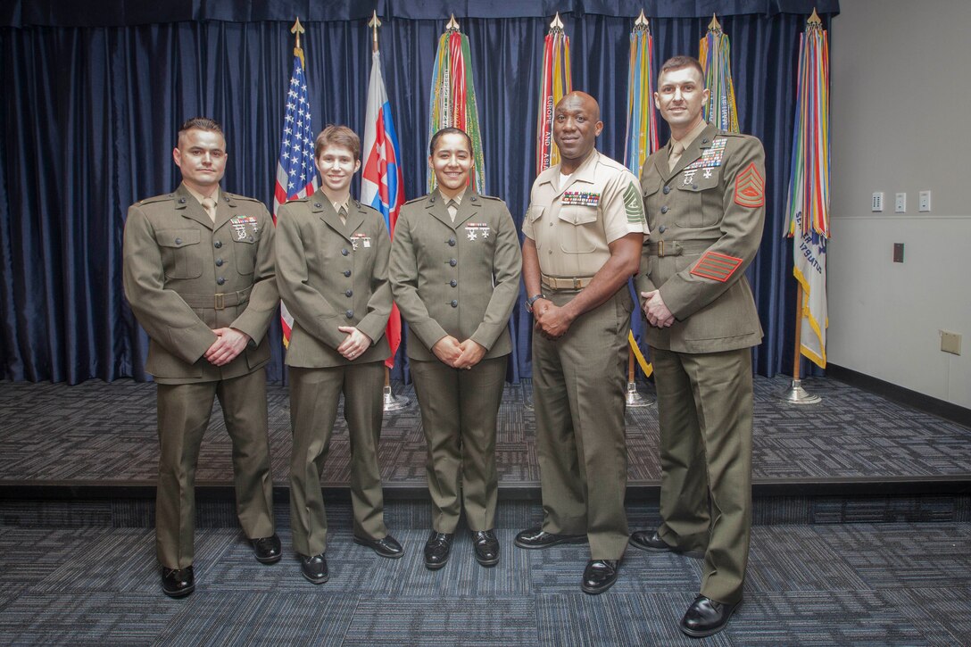 Sgt. Maj. Ronald L. Green, the 18th Sergeant Major of the Marine Corps, tours the Defense Information School at Ft. George G. Meade, MD., May 19, 2015. (U.S. Marine Corps photo by Sgt. Melissa Marnell)