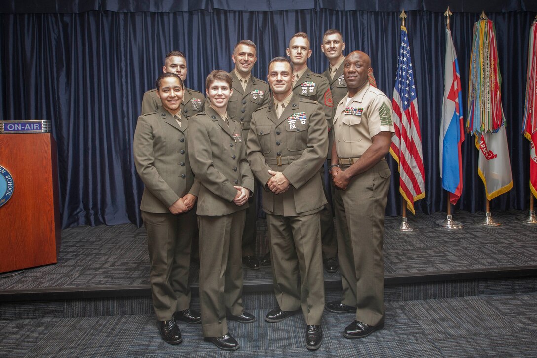 Sgt. Maj. Ronald L. Green, the 18th Sergeant Major of the Marine Corps, tours the Defense Information School at Ft. George G. Meade, MD., May 19, 2015. (U.S. Marine Corps photo by Sgt. Melissa Marnell)