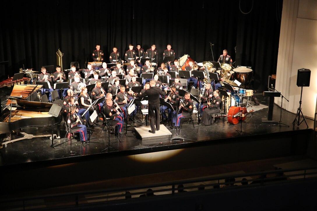 The Marine Corps Band New Orleans performs an evening concert at Billings Senior High school in Billings, Mont. May 2, 2015. The band conducted their spring tour through Canada and the northern United States April 29 – May 11, 2015. The tour included combined concerts with the HMCS Tecumseh Royal Canadian Navy Reserve Band, as well as the University of Montana wind ensemble. The band performed concerts in Calgary, Alberta, Canada; Missoula and Billings, Mont.; Rapid City, S.D., and Cheyenne, Wyo., giving the Marines a chance to tell the Marine Corps’ story through music across North America. 