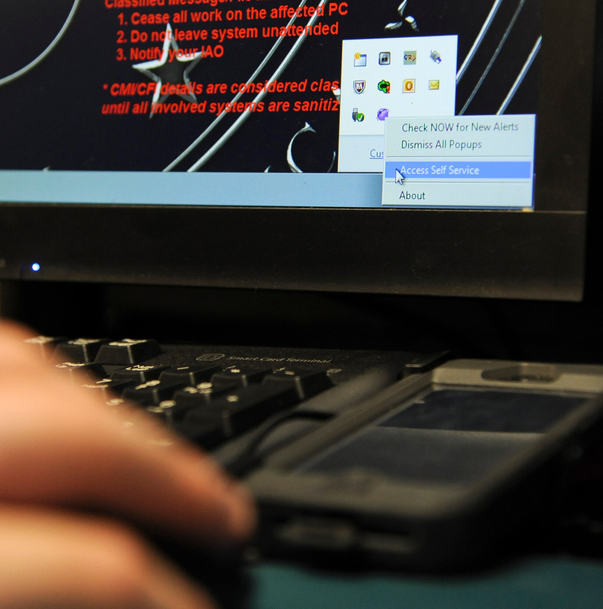 Base personnel can register and update their contact information in the AtHoc Installation Warning System from a government computer as shown. The AtHoc Installation Warning System is an internet- based program that sends out mass alerts during critical occurrences. Individuals across a wide variety of mediums can receive notifications such as severe weather, delays, closures and other emergencies to their computer, phone and email.  (U.S. Air Force photo by Senior Airman Jannelle Dickey)