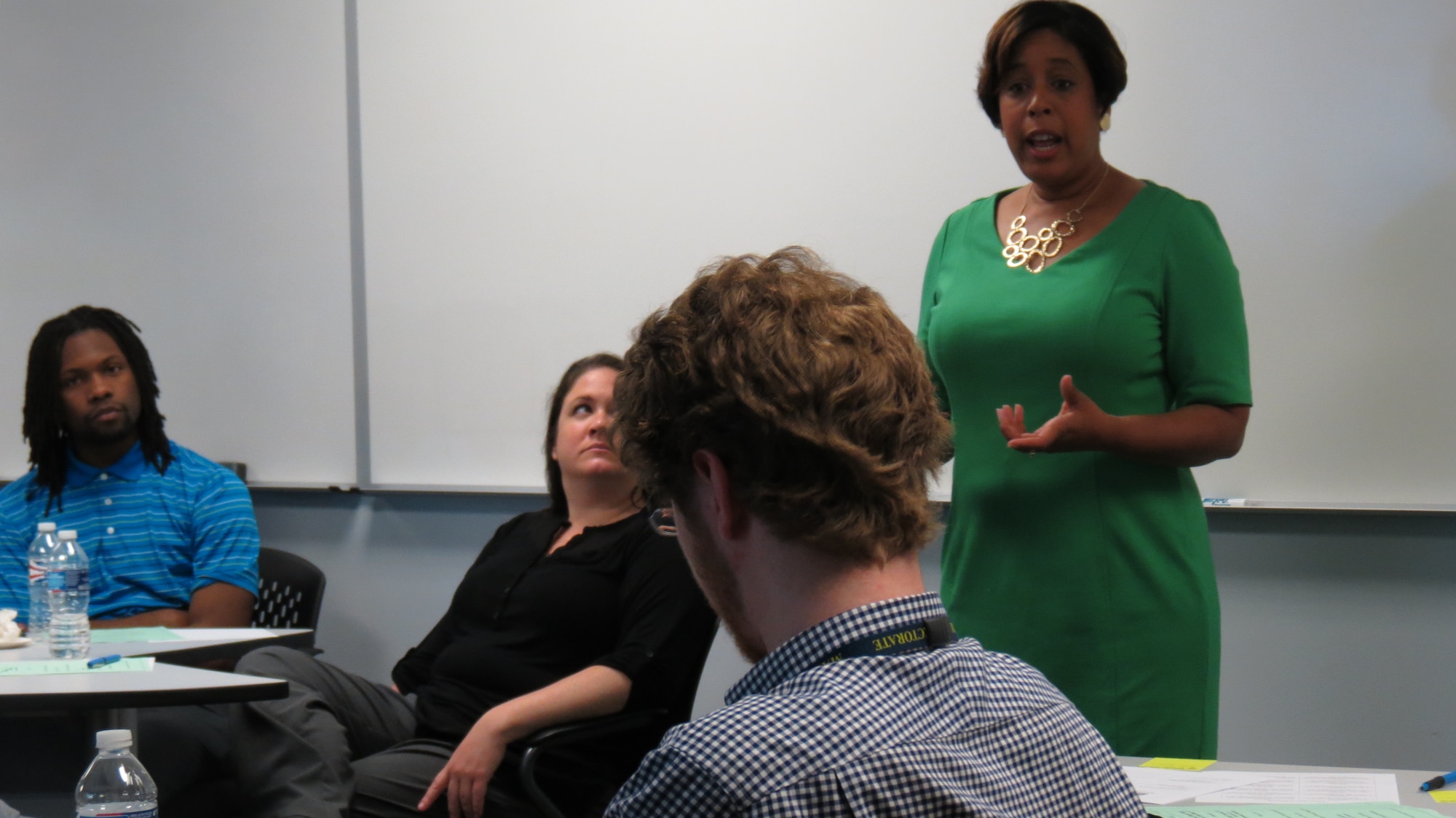 Dr. Karen Townsend presents "Personal Strategic Planning: Creating An Action Plan for Success" to student participants of the Community College Internship Pilot Program. (U.S. Air Force photo by Charmaine Studebaker)