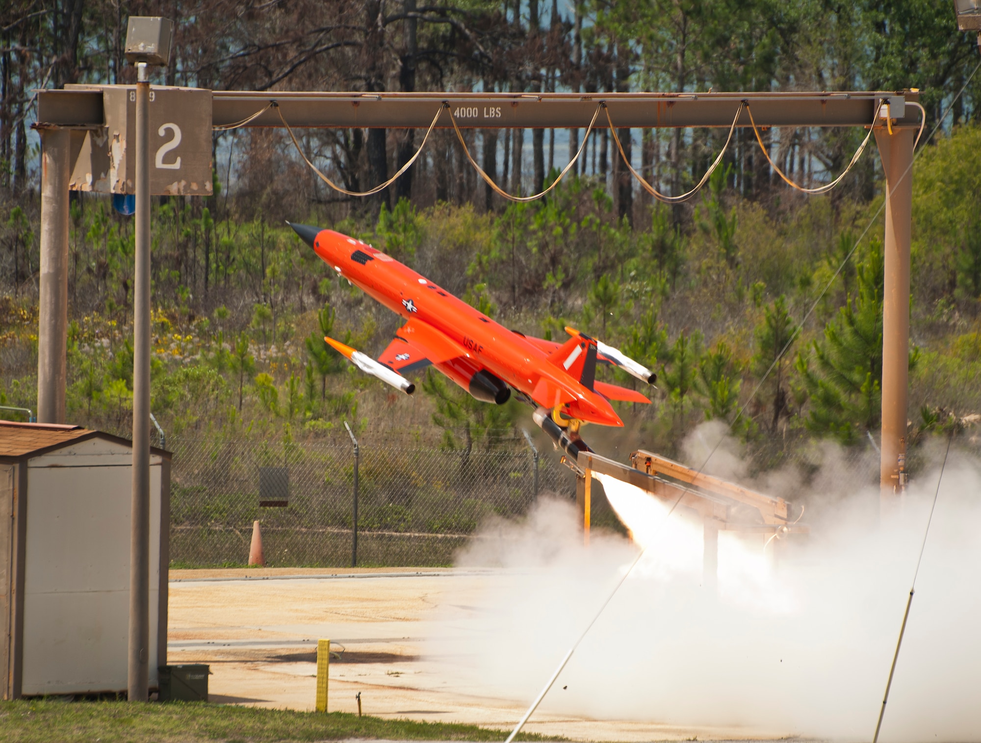 A BQM-167 launches over the Gulf of Mexico May 12 at Tyndall Air Force Base, Fla. This subscale target is used for live weapon system evaluations and testing. The 82nd Aerial Targets Squadron operates QF-4, QF-16 and BQM-167 targets to provide manned and unmanned aerial targets support for programs across the Department of Defense. (U.S. Air Force photo/Sara Vidoni)