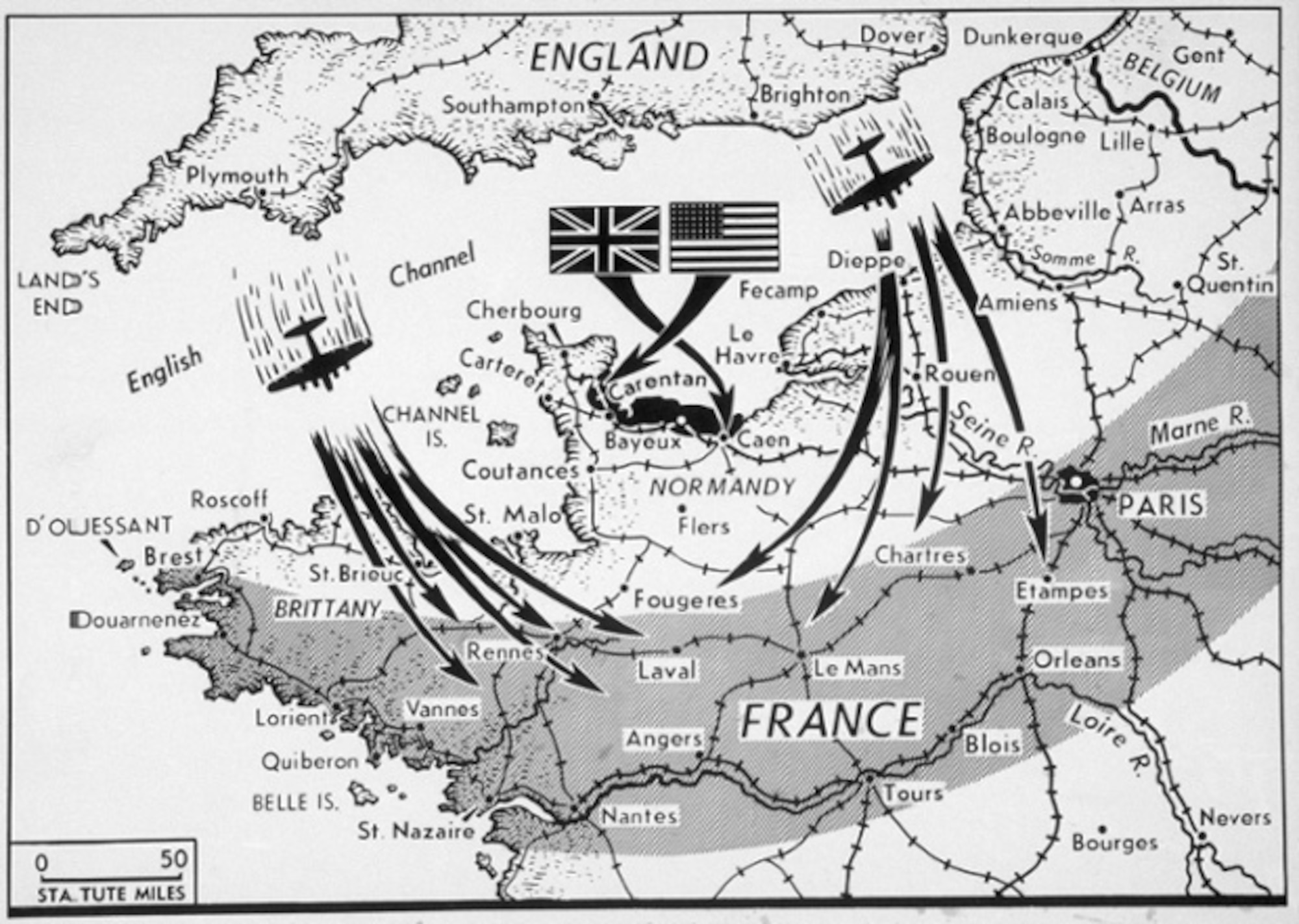 A map of D-Day, the Allied invasion of Normady, France, June 6, 1944. (Courtesy graphic/Released)