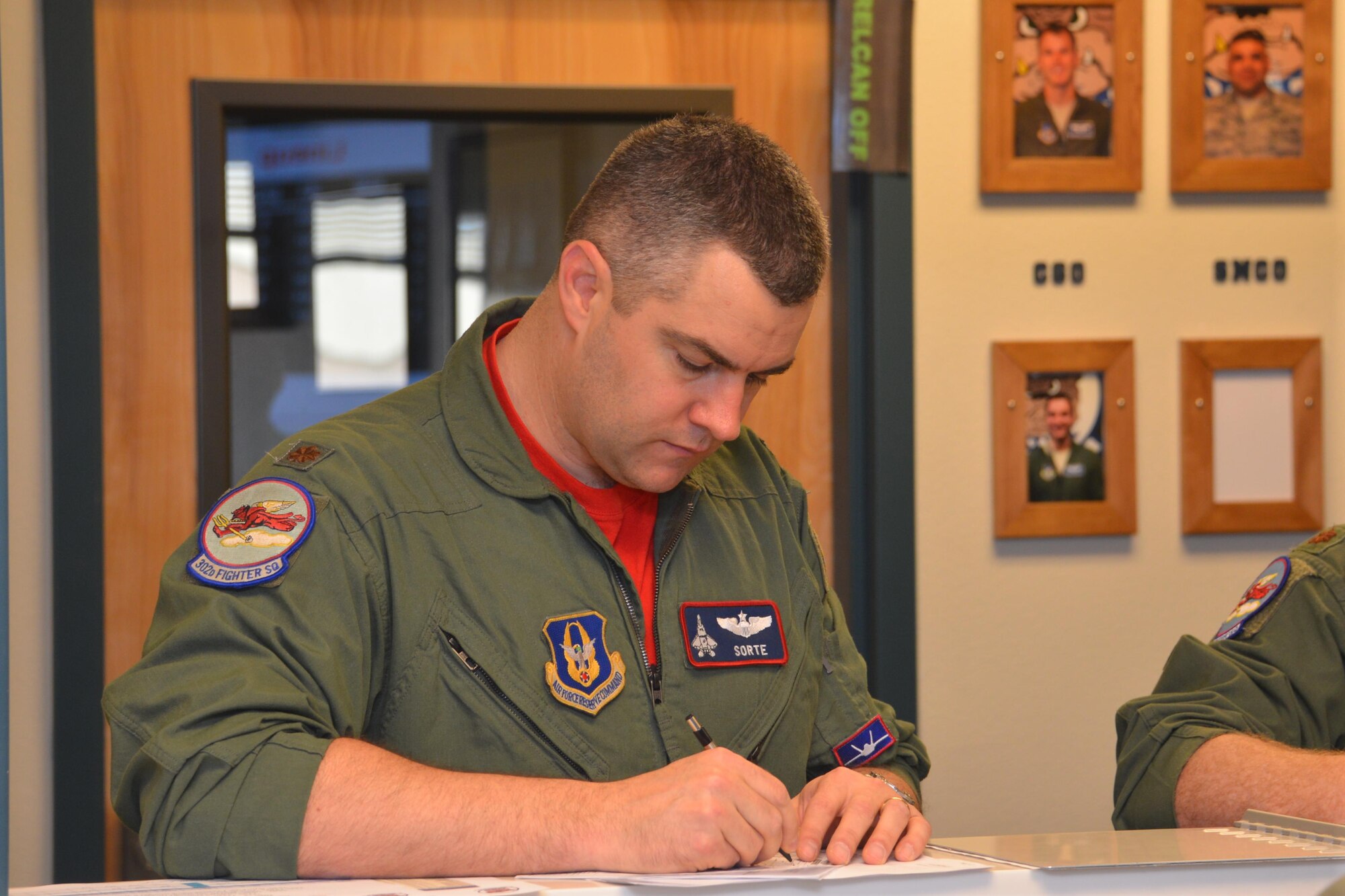 Maj. Chad Newkirk, a Reserve F-22 pilot assigned to the 477th Fighter Group, is the eleventh pilot in Air Force history and fourth pilot in the 477th FG to reach 1,000 flight hours in the F-22 during a sortie here in April. (U.S. Air Force photo/Tech. Sgt. Dana Rosso)
