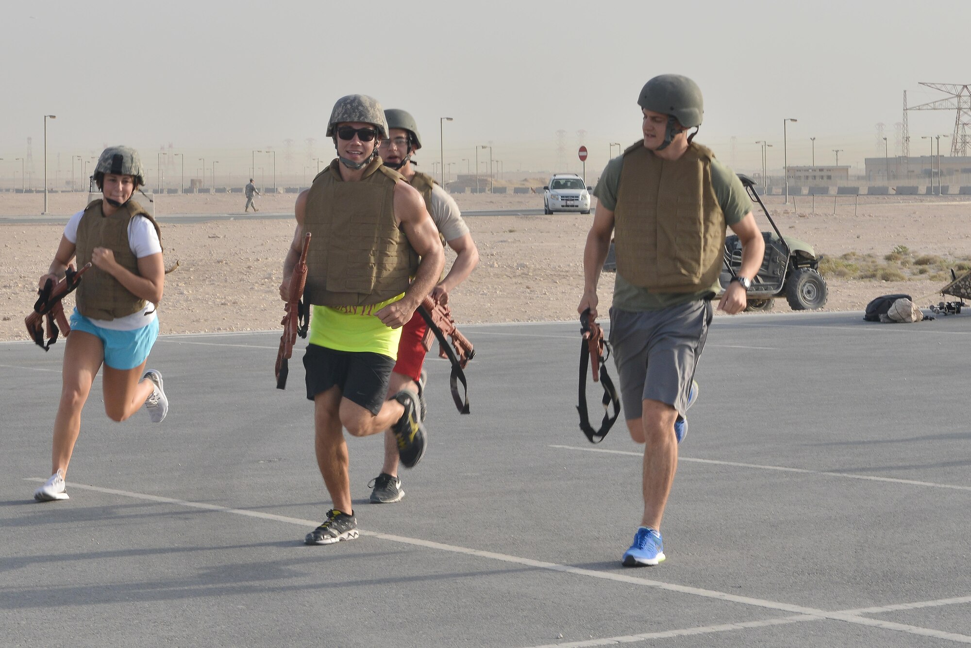 Al Udeid Air Base 2015 Police Week combat challenge put participant in several situations in which they had to compete as a team May 14, 2015 at Al Udeid Air Base, Qatar..  The 379th Expeditionary Security Force Squadron put together the event to help raise awareness for National Police week.  (U.S. Air Force photo by Staff Sgt. Alexandre Montes)  