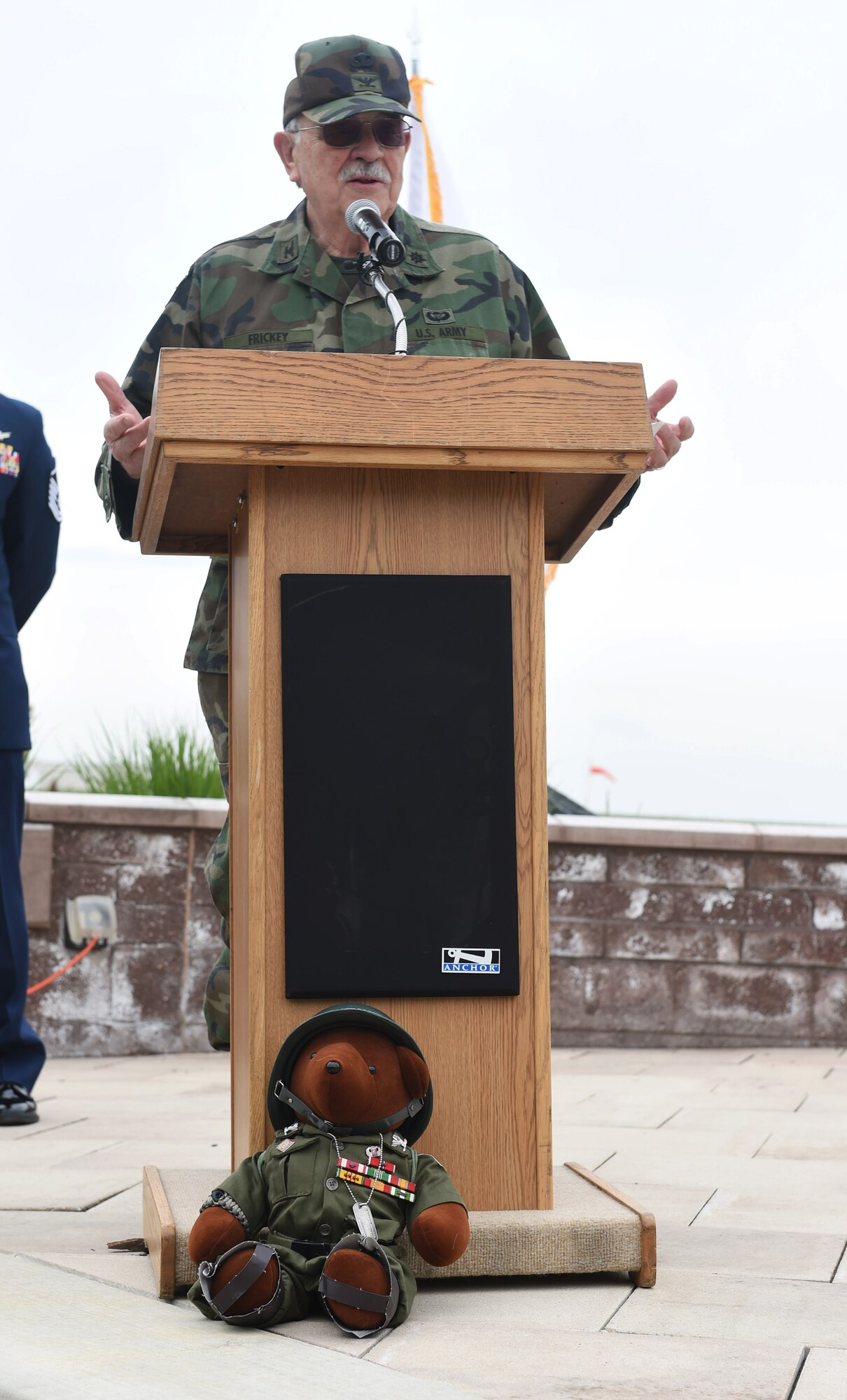 U.S. Army (Ret.) Col. Norman Frickey speaks on his experiences during the Vietnam War during a Memorial Day ceremony May 21, 2015, at the headquarters building on Buckley Air Force Base, Colo. The ceremony included a formation, a guest speaker and a retreat ceremony. (U.S. Air Force photo by Airman 1st Class Samantha Meadors/Released)
