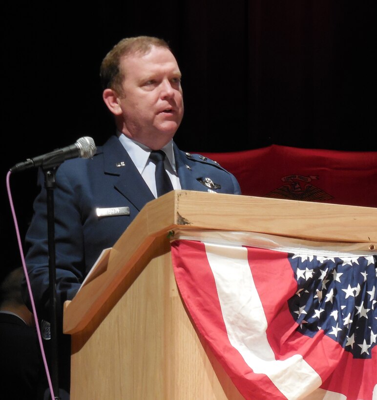 NAVAL AIR STATION FORT WORTH JOINT RESERVE BASE, Texas -- Maj. Gen. Richard Scobee, 10th Air Force commander, presented nearly 40 Air Force Junior Reserve Officer Training Corps awards May 8 to Eagle Mountain-Saginaw Independent School District cadets during their 5th Annual Awards Ceremony at Saginaw High School, Saginaw, Texas. After the general delivered an engaging and motivating speech, he personally recognized each cadet on their accomplishments for their annual and national sponsored awards. (Courtesy photos)