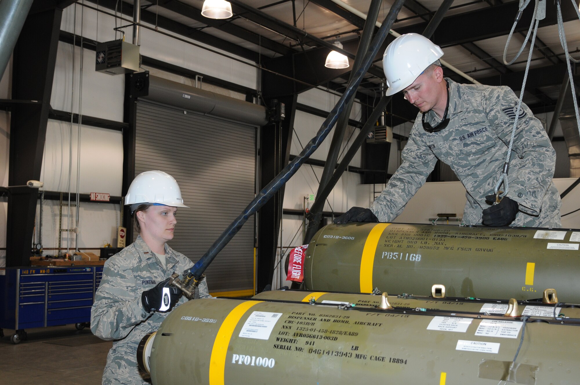 148th Fighter Wing Munition Airmen prepare weapons for Combat Hammer, May 1, 2015 while at Hill AFB, Utah.  Combat Hammer is a Weapons System Evaluation Program (WSEP) that evaluates the entire weapon process, from build-up to employment.  (U.S. Air National Guard photo by Master Sgt. Ralph Kapustka)