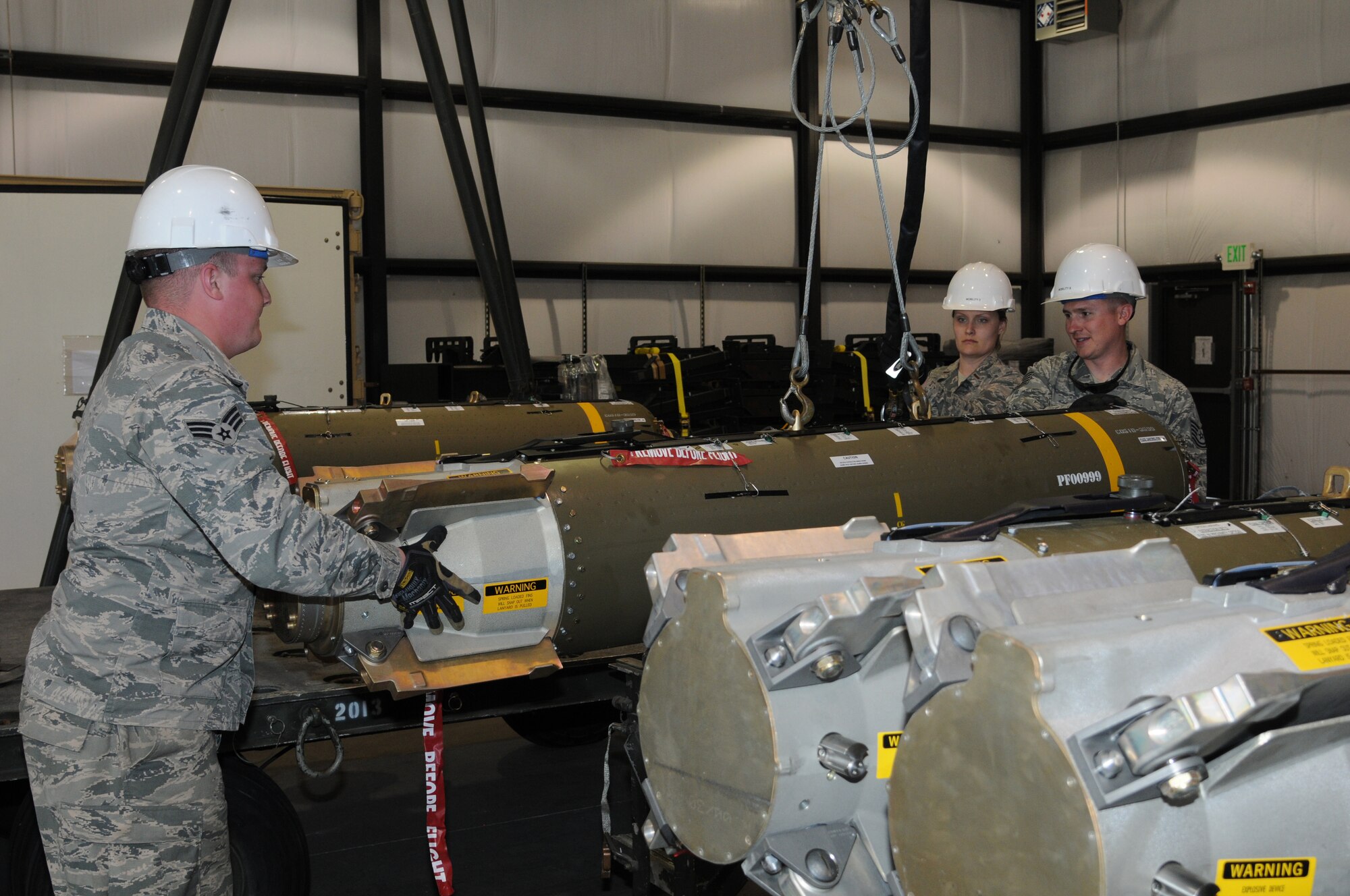 148th Fighter Wing Munition Airmen prepare weapons for Combat Hammer, May 1, 2015 while at Hill AFB, Utah.  Combat Hammer is a Weapons System Evaluation Program (WSEP) that evaluates the entire weapon process, from build-up to employment.  (U.S. Air National Guard photo by Master Sgt. Ralph Kapustka)