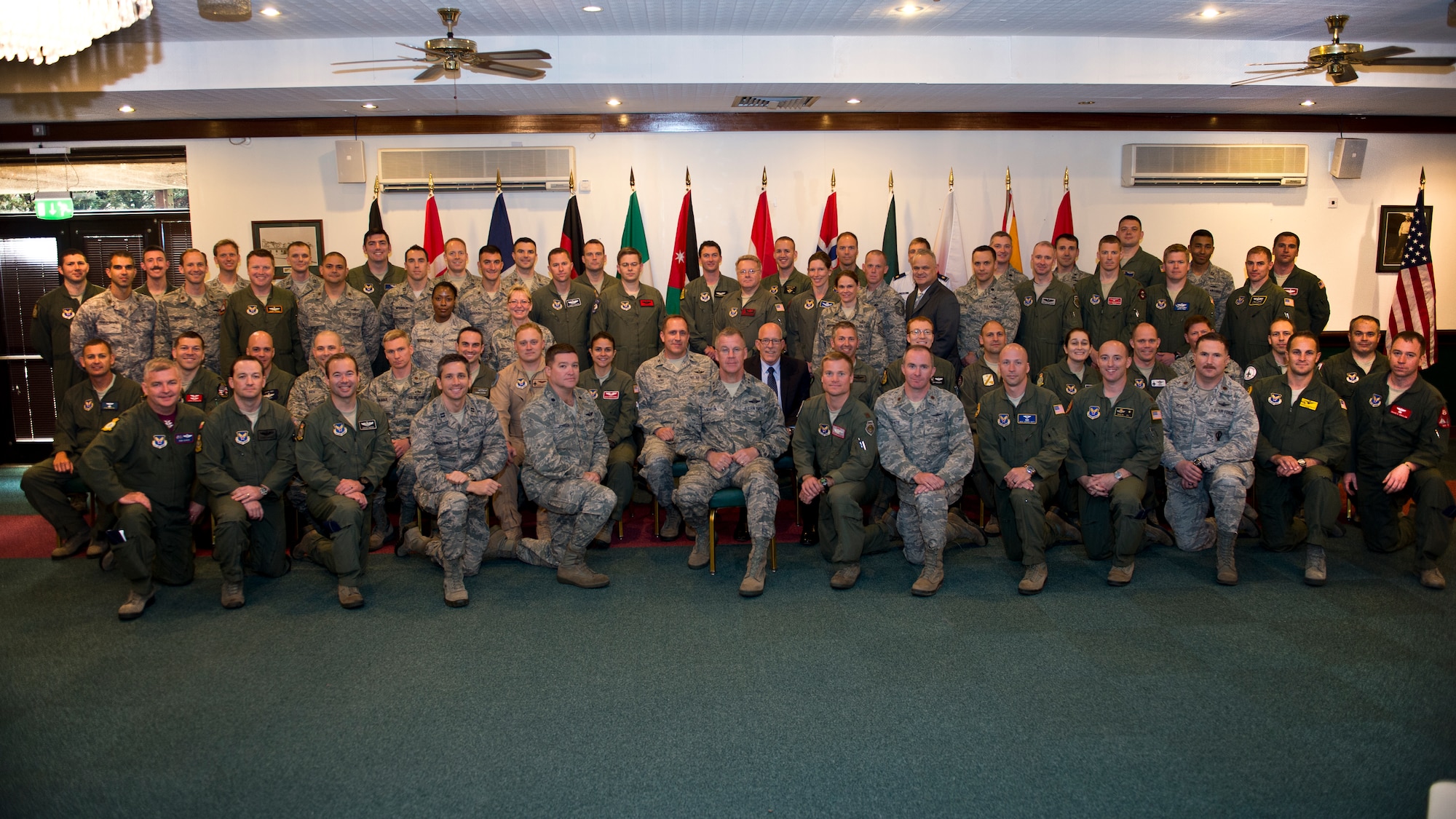 More than 50 Airmen assigned to allied forces in Africa, Europe and the Middle East, participate in the Military Personnel Exchange Program forum on Royal Air Force Lakenheath, England, May 19, 2015. The program exchanges more than 130 Airmen with 26 countries worldwide, strengthening U.S. global relations. (U.S. Air Force photo by Senior Airman Nigel Sandridge/Released)