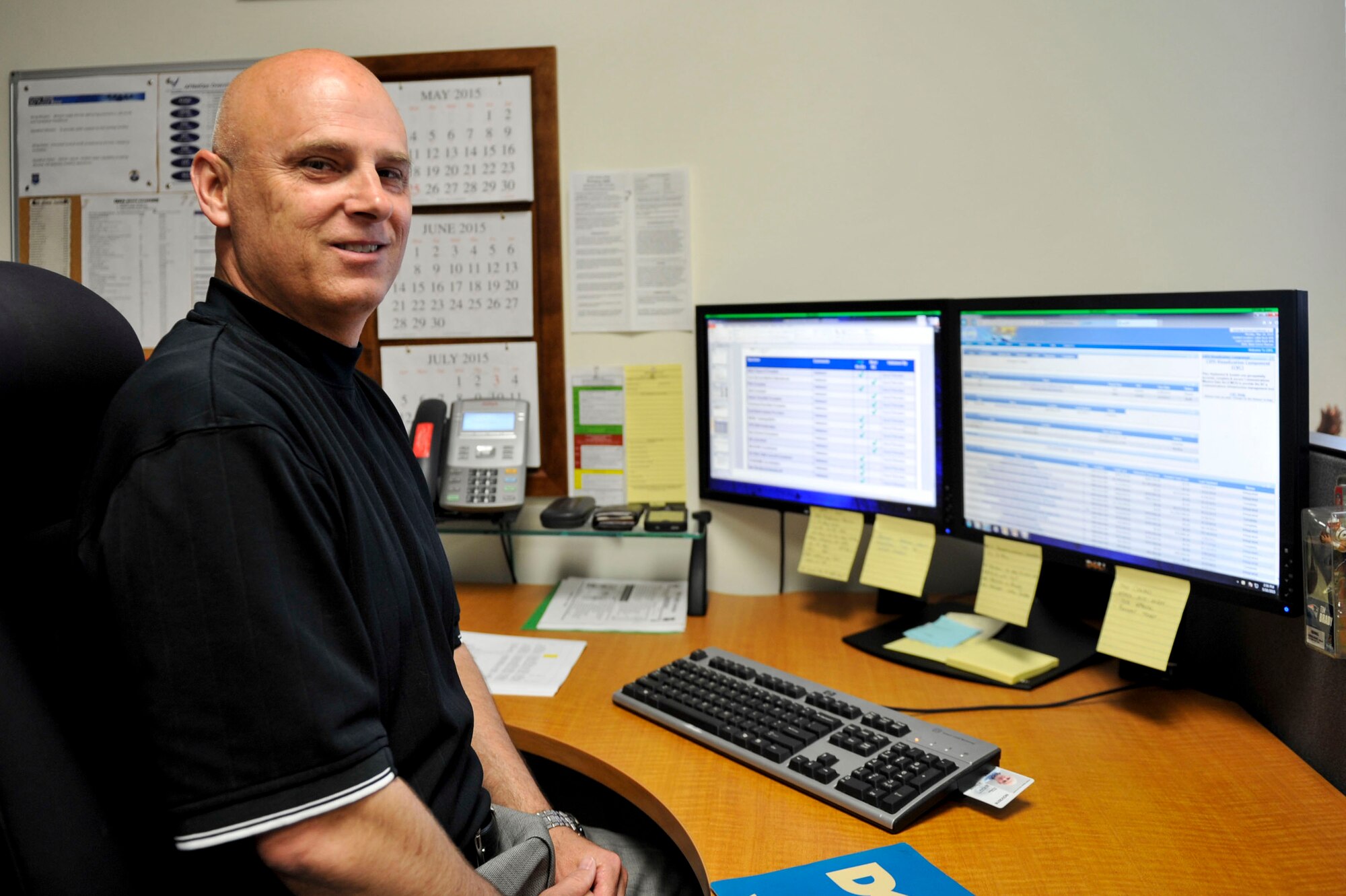 Mike Webster, 19th Communications Squadron plans and programs project manager, was named Combat Airlifter of the Week May 18, 2015, at Little Rock Air Force Base, Ark. Webster, a Cabot, Ark. native, is the squadron lead for the $8.2 million renovation of the building 988, the primary communications building for Little Rock Air Force Base.  (U.S. Air Force photo by Senior Airman Stephanie Serrano)