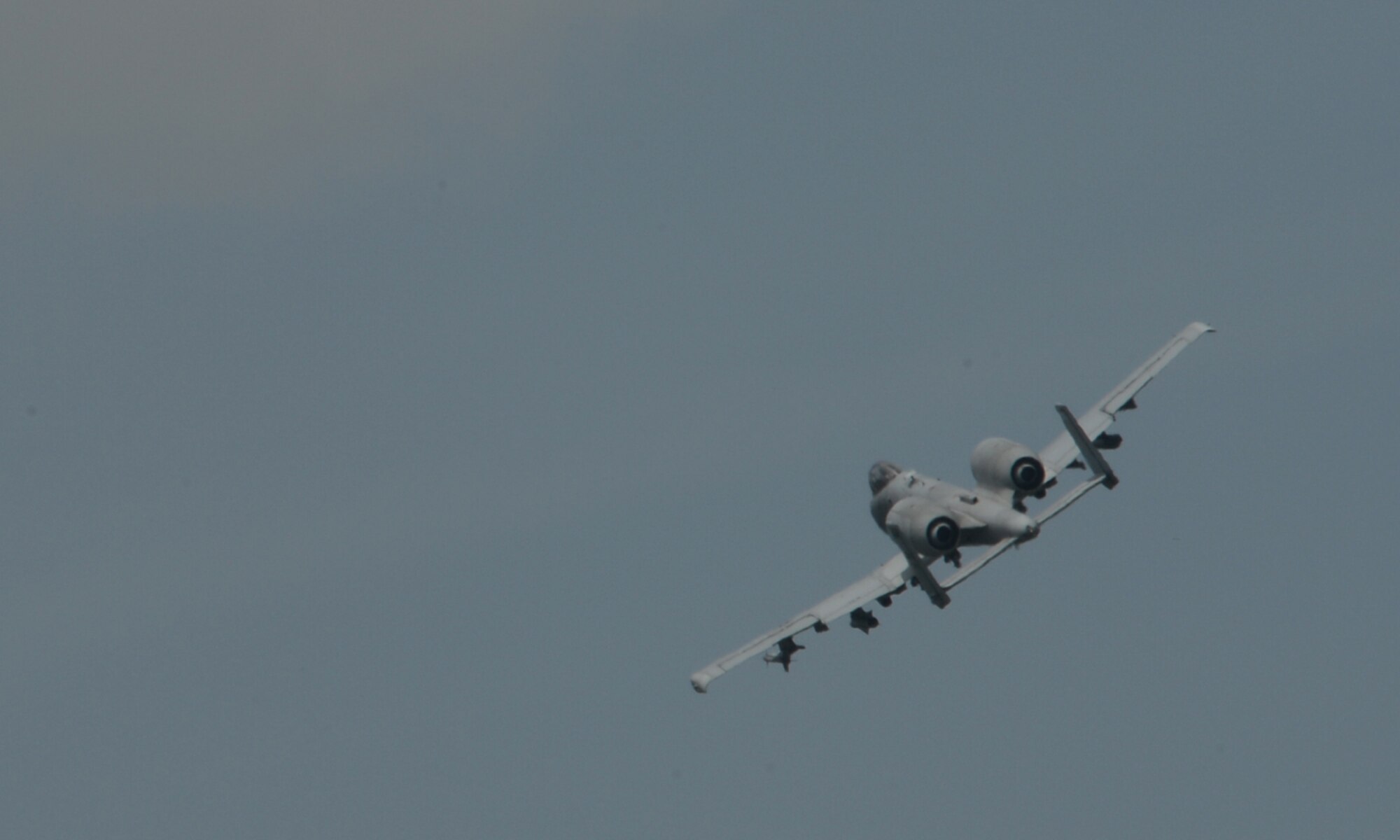 A U.S. Air Force A-10 Thunderbolt II attack aircraft flies during a theater security package deployment at Sliac Air Base, Slovakia, May 20, 2015. The U.S. Air Force’s forward presence in Europe allows cooperation among NATO allies and partners to develop and improve ready air forces capable of maintaining regional security. (U.S. Air Force photo by Senior Airman Dylan Nuckolls/Released)