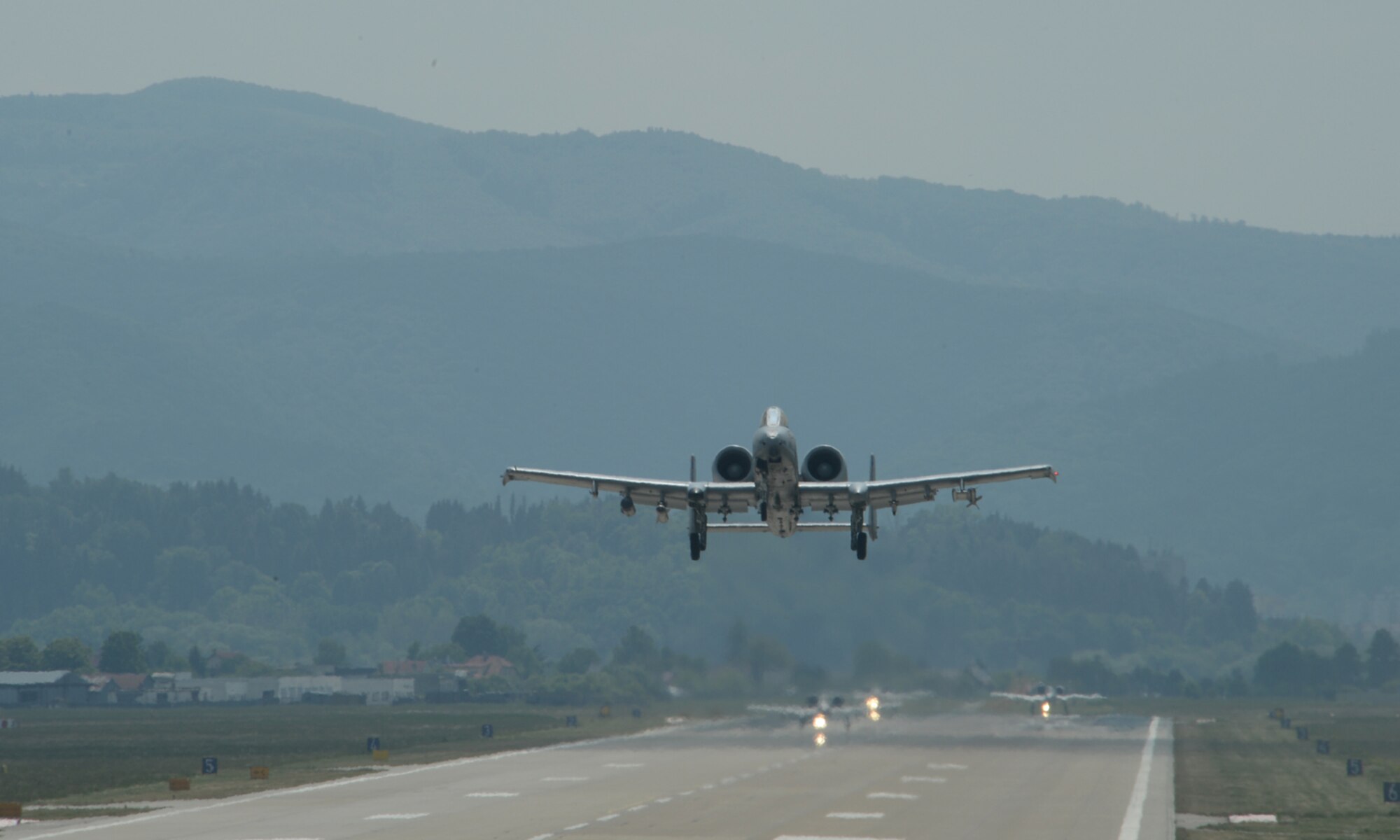 A U.S. Air Force A-10 Thunderbolt II attack aircraft assigned to the 354th Expeditionary Fighter Squadron takes off during a theater security package deployment at Sliac Air Base, Slovakia,  May 20, 2015. The U.S. and Slovak air forces will conduct training aimed to strengthen interoperability and demonstrate the countries' shared commitment to the security and stability of Europe. (U.S. Air Force photo by Senior Airman Dylan Nuckolls/Released)