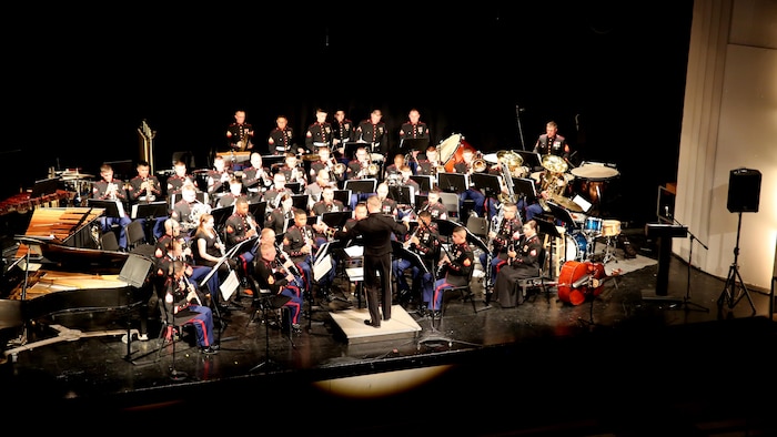 The Marine Corps Band New Orleans performs an evening concert at Billings Senior High school in Billings, Mont. May 2, 2015. The band conducted their spring tour through Canada and the northern United States April 29 – May 11, 2015. The tour included combined concerts with the HMCS Tecumseh Royal Canadian Navy Reserve Band, as well as the University of Montana wind ensemble. The band performed concerts in Calgary, Alberta, Canada; Missoula and Billings, Mont.; Rapid City, S.D., and Cheyenne, Wyo., giving the Marines a chance to tell the Marine Corps’ story through music across North America.