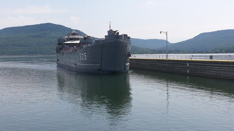 Navy vessel LST 325 enters Nickajack Lock Sept. 18, 2014.