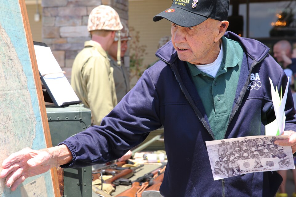 Camp Pendleton and Iwo Jima Monument West hosted an event to raise awareness for Iwo Jima veterans at the Pacific Views Event Center here, May 22. Nine veterans of the Battle of Iwo Jima were in attendance to recount their tales of the historic amphibious landing, the raising of the flag atop Mount Suribachi and the days that followed.