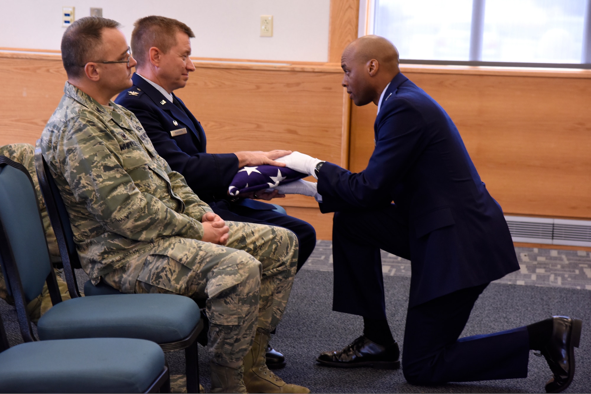 Airmen of the 127th Wing Honor Guard participate in a training course at Selfridge Air National Guard Base, Mich., May 15, 2015. The Selfridge Honor Guard renders final honors at the funerals of about 300 Air Force veterans every year in the Detroit area. The honor guard also participates in many military ceremonies on the base and in the community every year. (U.S. Air National Guard photo by Terry Atwell)