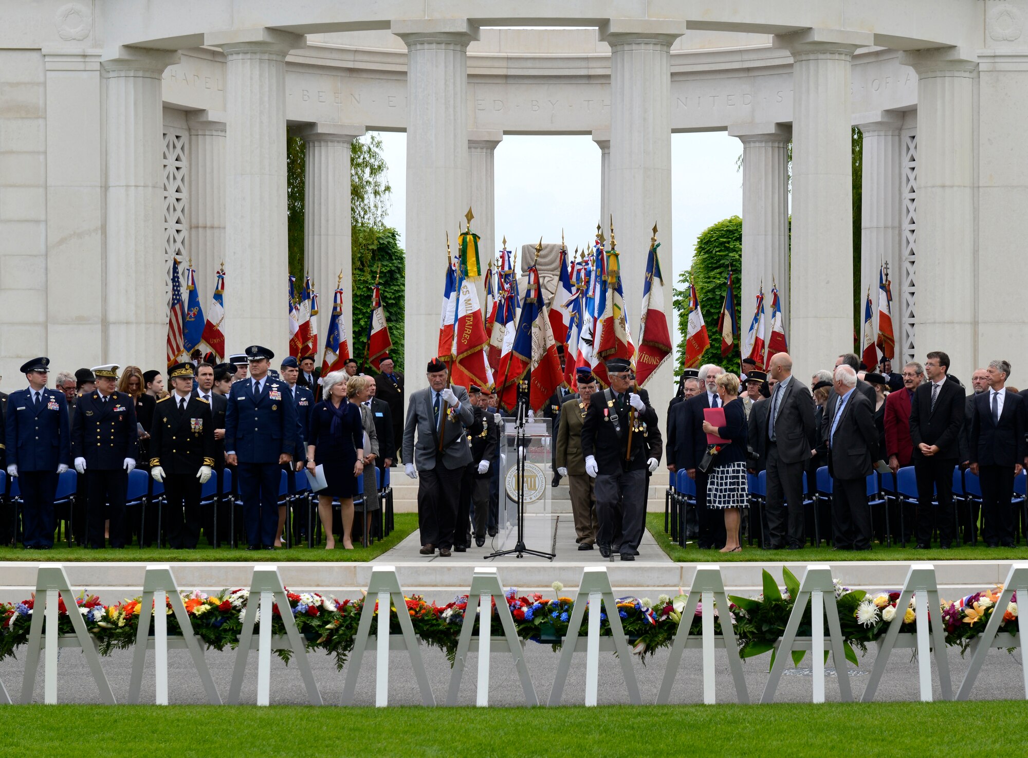 French military veterans attend a Memorial Day ceremony at St. Mihiel American Cemetery May 24, 2015, in Thiaucourt, France. The ceremony was one of many held throughout Europe during Memorial weekend to honor the sacrifices of fallen servicemembers. (U.S. Air Force photo/Airman 1st Class Tryphena Mayhugh)