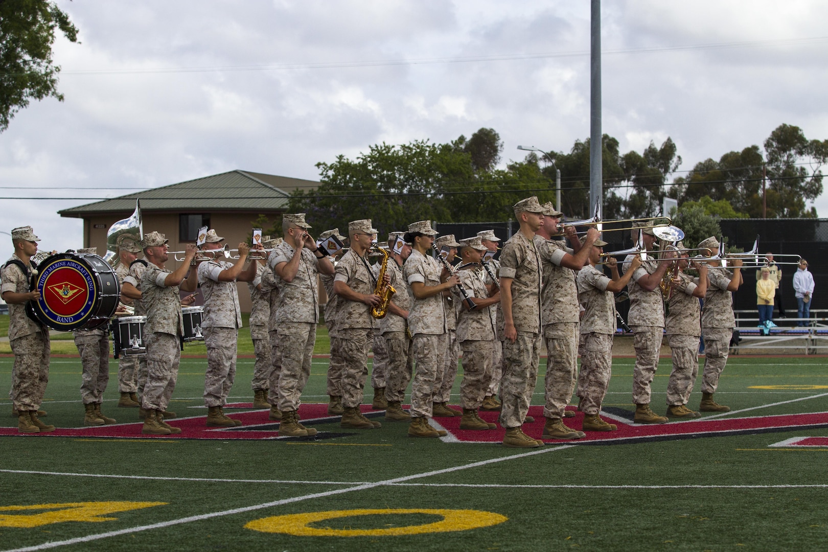 The 3rd Marine Aircraft Wing Band performs during the 2015 Armed Forces Soccer Championship May 14 at Marine Corps Air Station Miramar, Calif. Service members from each branch will compete in the weeklong championship.