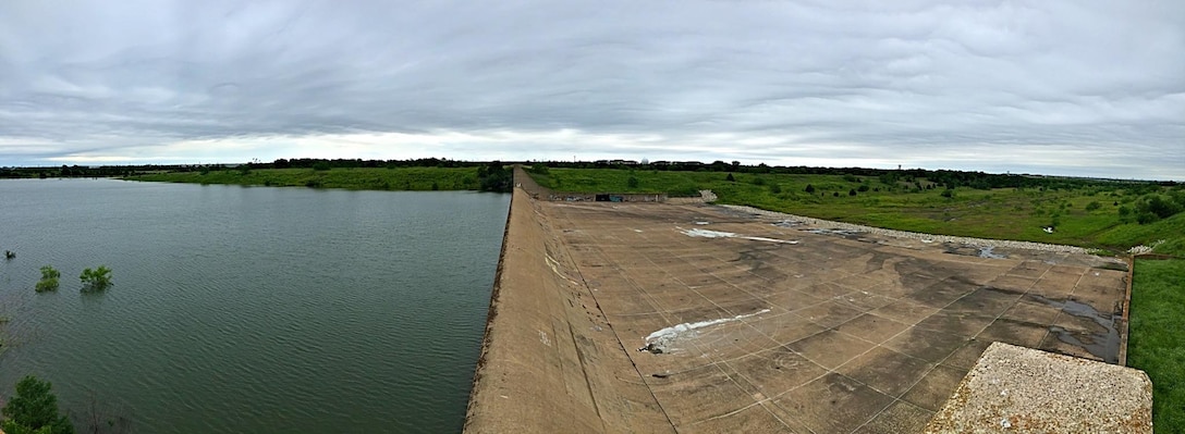 This is a view of the Lewisville Lake spillway Friday, May 22. The photo was taken when the lake elevation was about 530.44 feet - a couple of feet below the spillway crest. The six Corps flood-control lakes in the Upper Trinity Basin, integrated with two levee systems, continue to perform as designed.